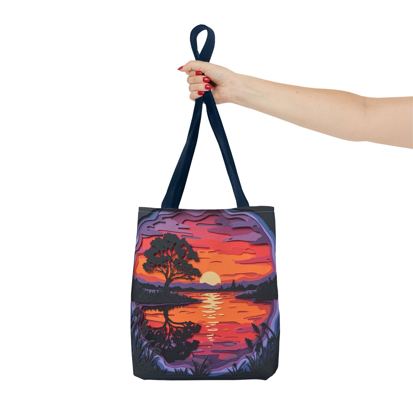 Sunset Landscape Canvas Tote Bag – Paper‑Art Inspired Nature Scene Tote – Colorful Sunset Market Tote, Eco Reusable Beach Bag, Vibrant Gift for Her