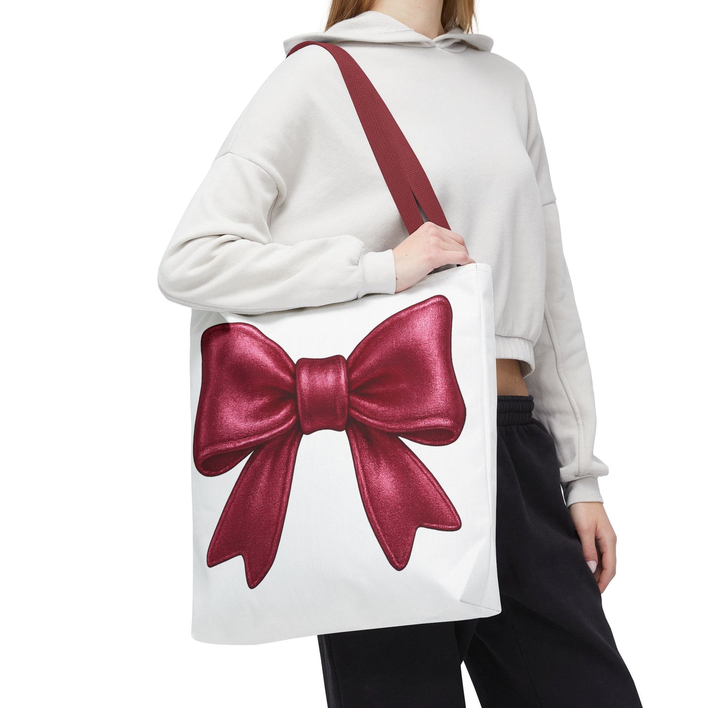 Chic Red Bow Tote Bag – Cute Girly Gift for Her, Fashionable White Bag with Red Handles, Kawaii Aesthetic Purse, Everyday Style