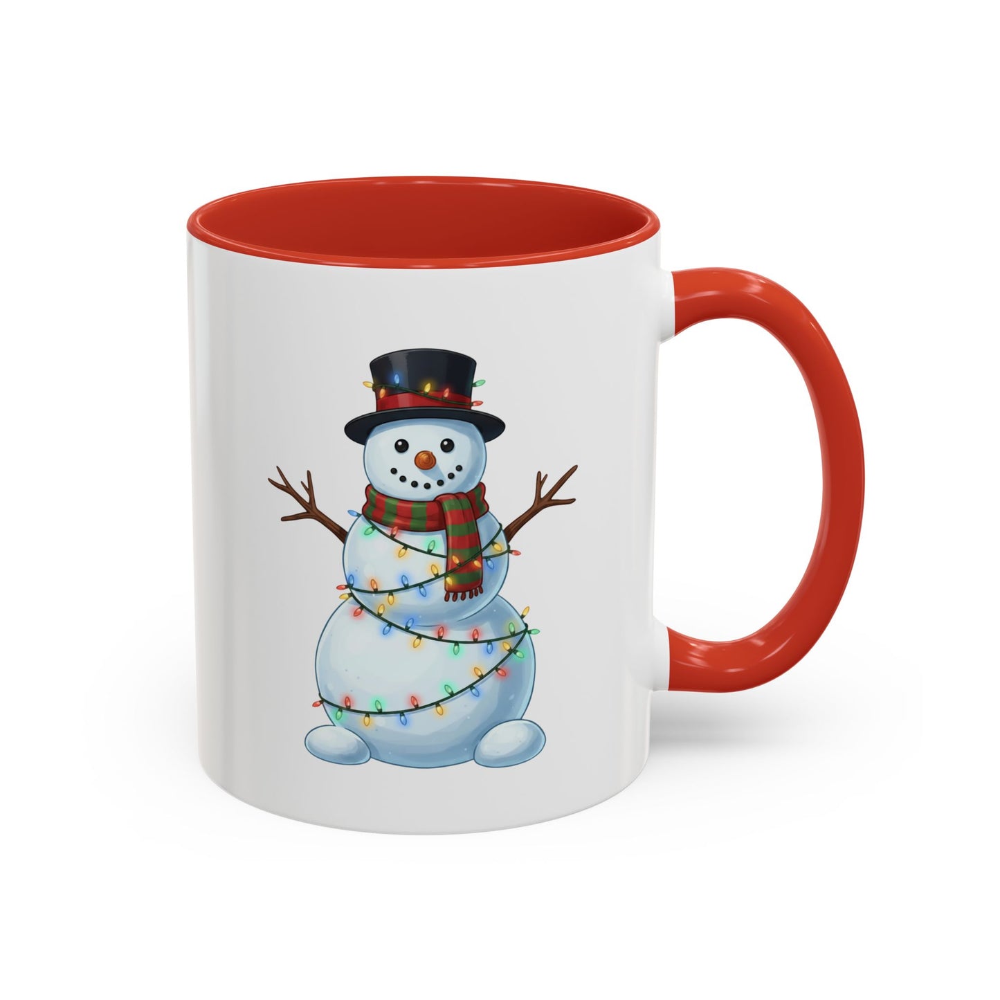 Snowman Christmas Mug, Snowman Wrapped in Lights Mug, Holiday Coffee Cup, Cute Winter Snowman Cup, Christmas Gift Mug, Xmas Cocoa Mug