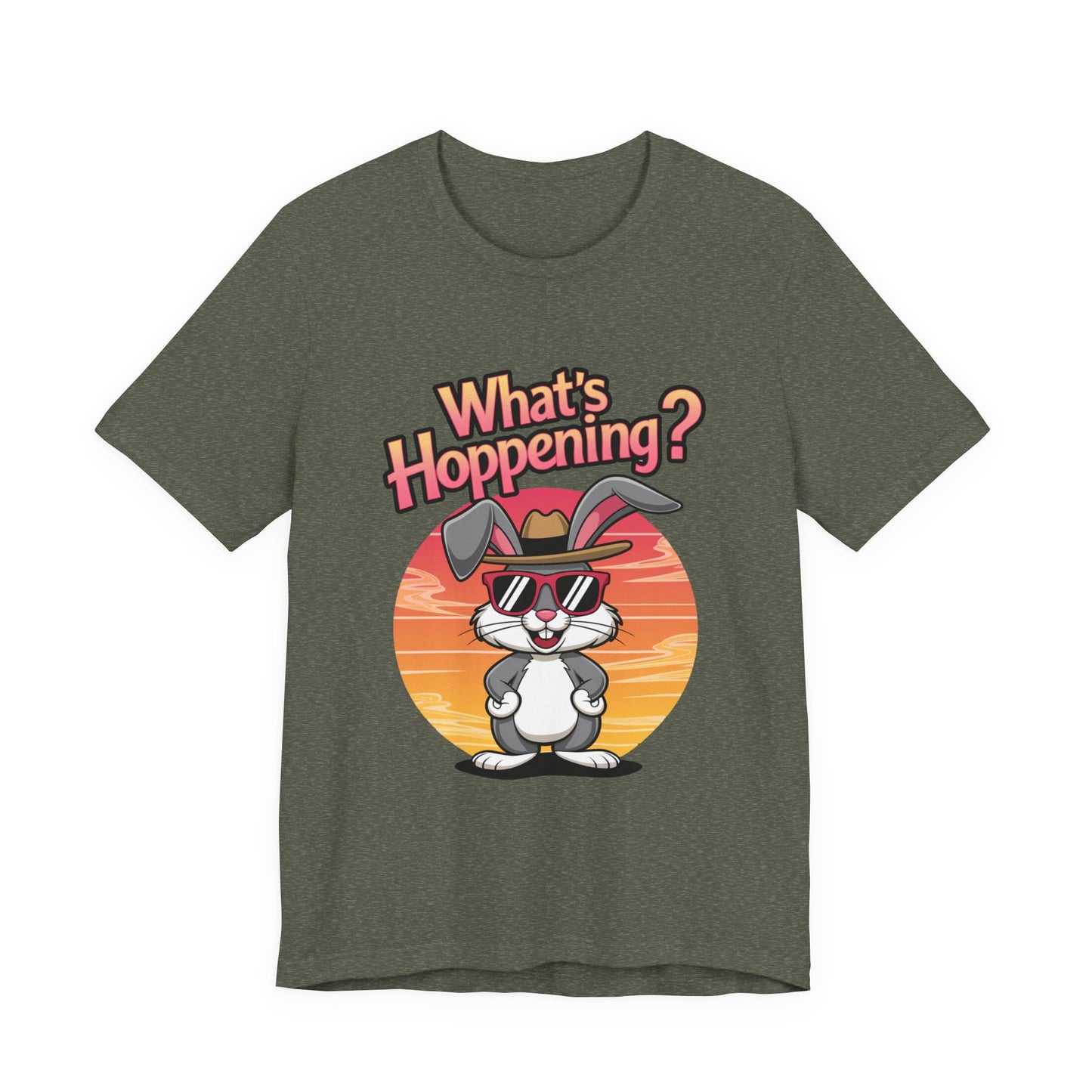 What’s Hoppening Funny Bunny Shirt – Cute Rabbit Pun T-Shirt – Sunset Graphic Tee for Animal Lovers, Easter, and Pun Enthusiasts