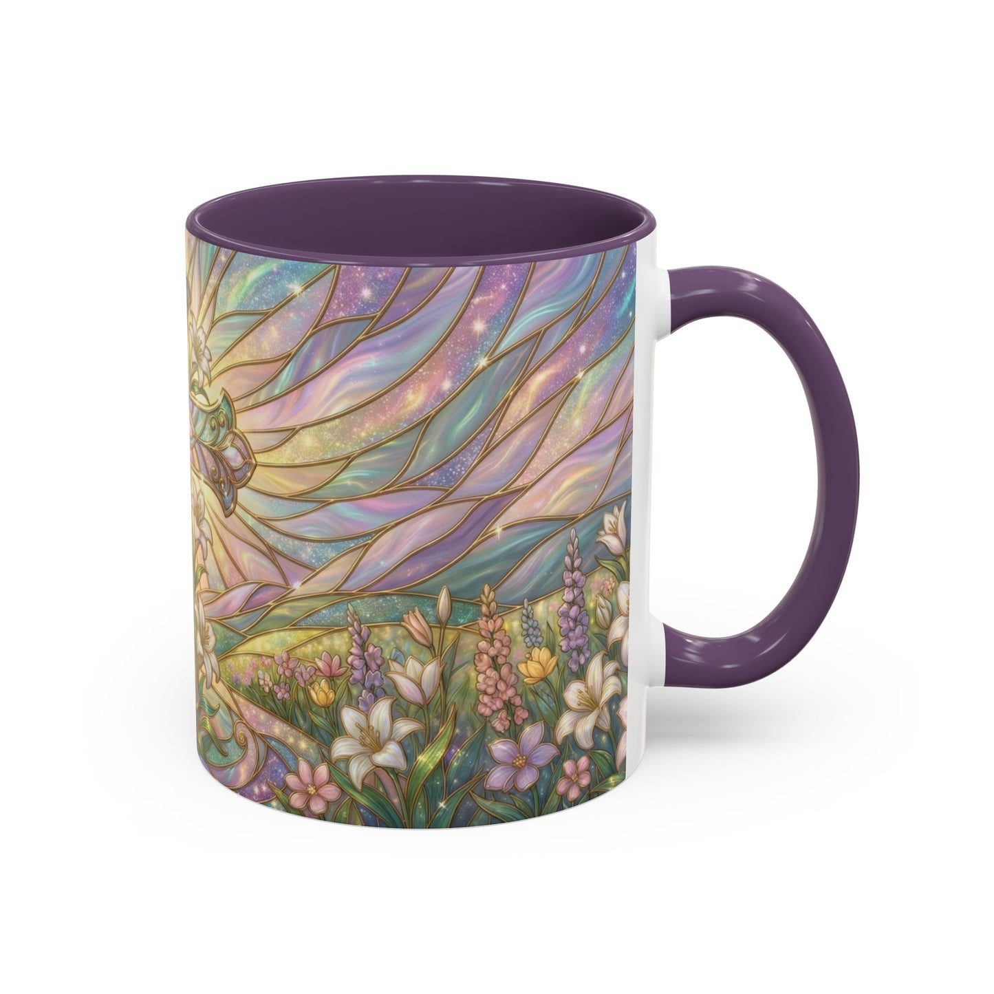 Stained Glass Cross Mug, Easter Lily Coffee Cup, Christian Religious Gift, Pastel Floral Faith Mug, Spring Believer Cup, Baptism Present