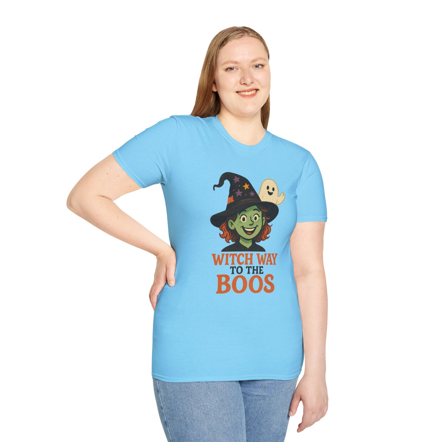 Witch Way to the Boos Halloween Shirt | Cute Witch and Ghost T-Shirt | Spooky Season Graphic Tee | Funny Halloween Costume Top