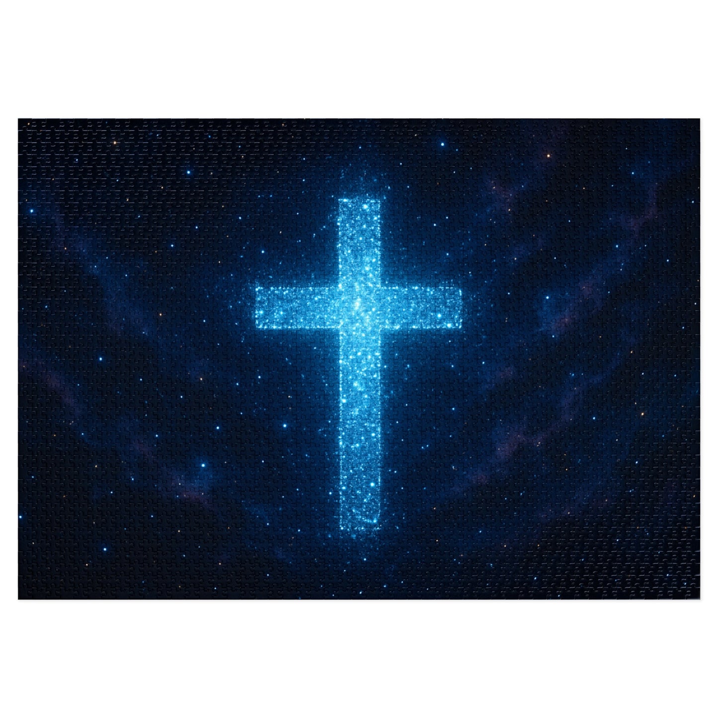 Jigsaw Puzzle: Bioluminescent Cross Design Christian Game Inspirational Puzzle Spiritual Jigsaw Gift for Believers