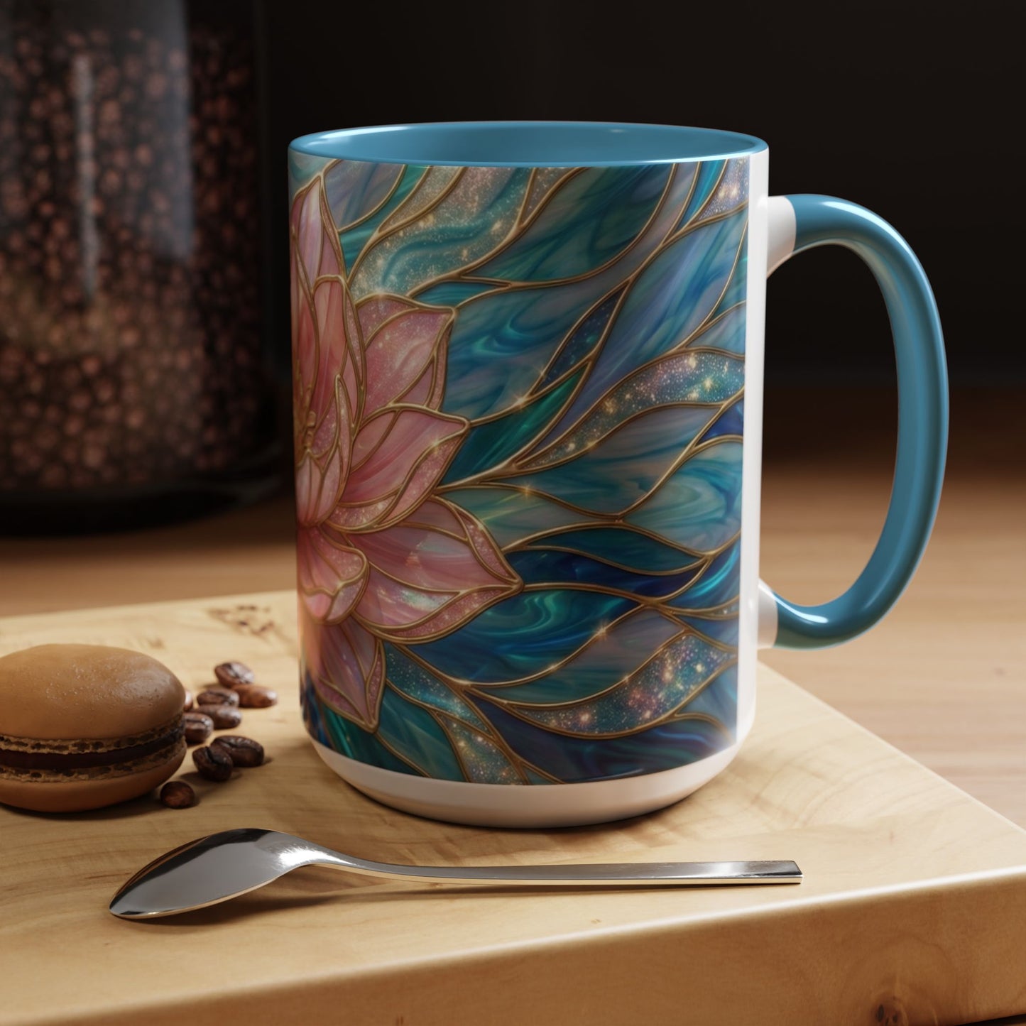 Pink Lotus Flower Mug, Stained Glass Style Coffee Cup, Spiritual Zen Gift For Women, Yoga Lover Tea Mug, Meditation Boho Floral Drinkware