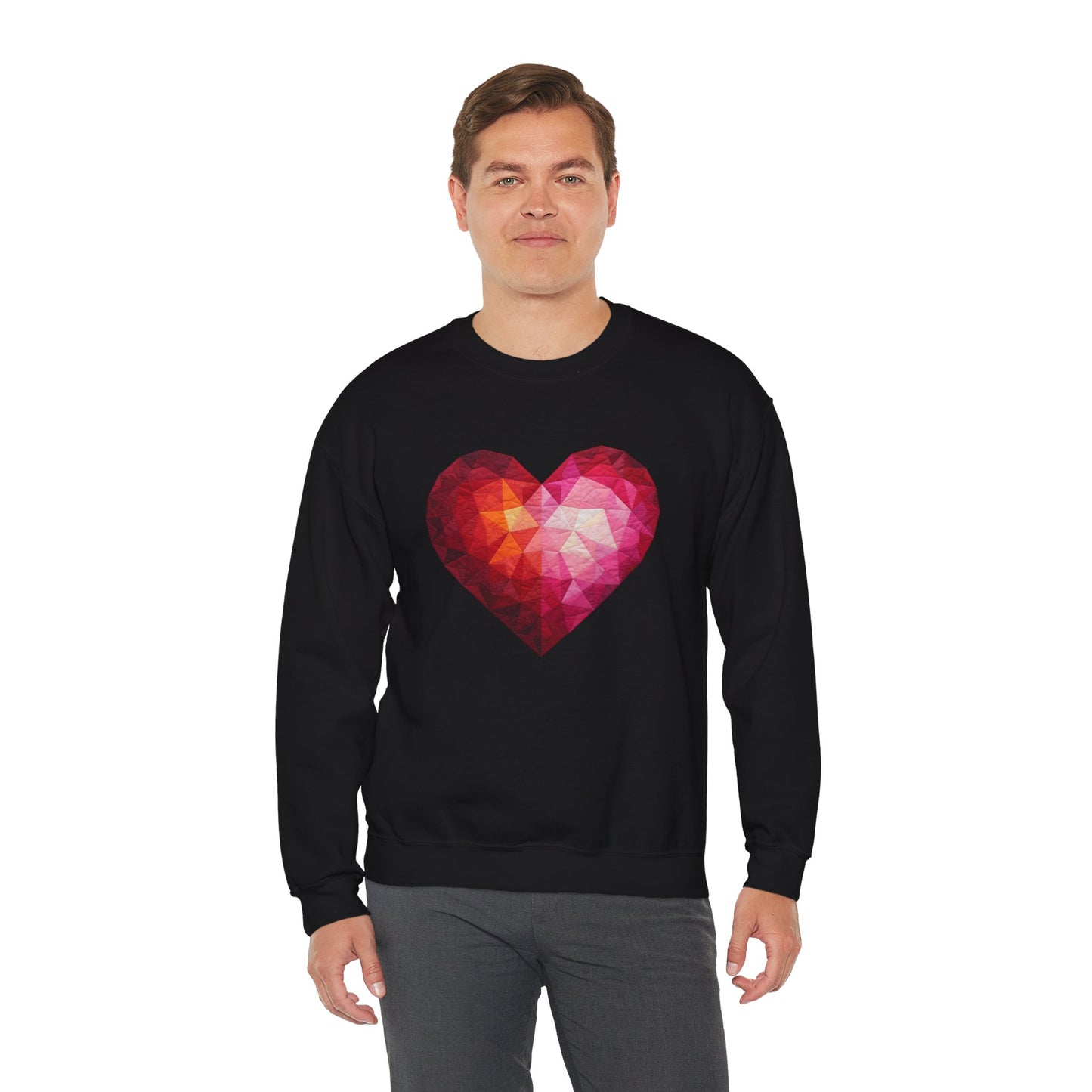 Faux Patchwork Heart Sweatshirt, Geometric Heart Sweater, Cute Valentines Sweatshirt, Cozy Pink Heart Crewneck, Winter Heart Pullover