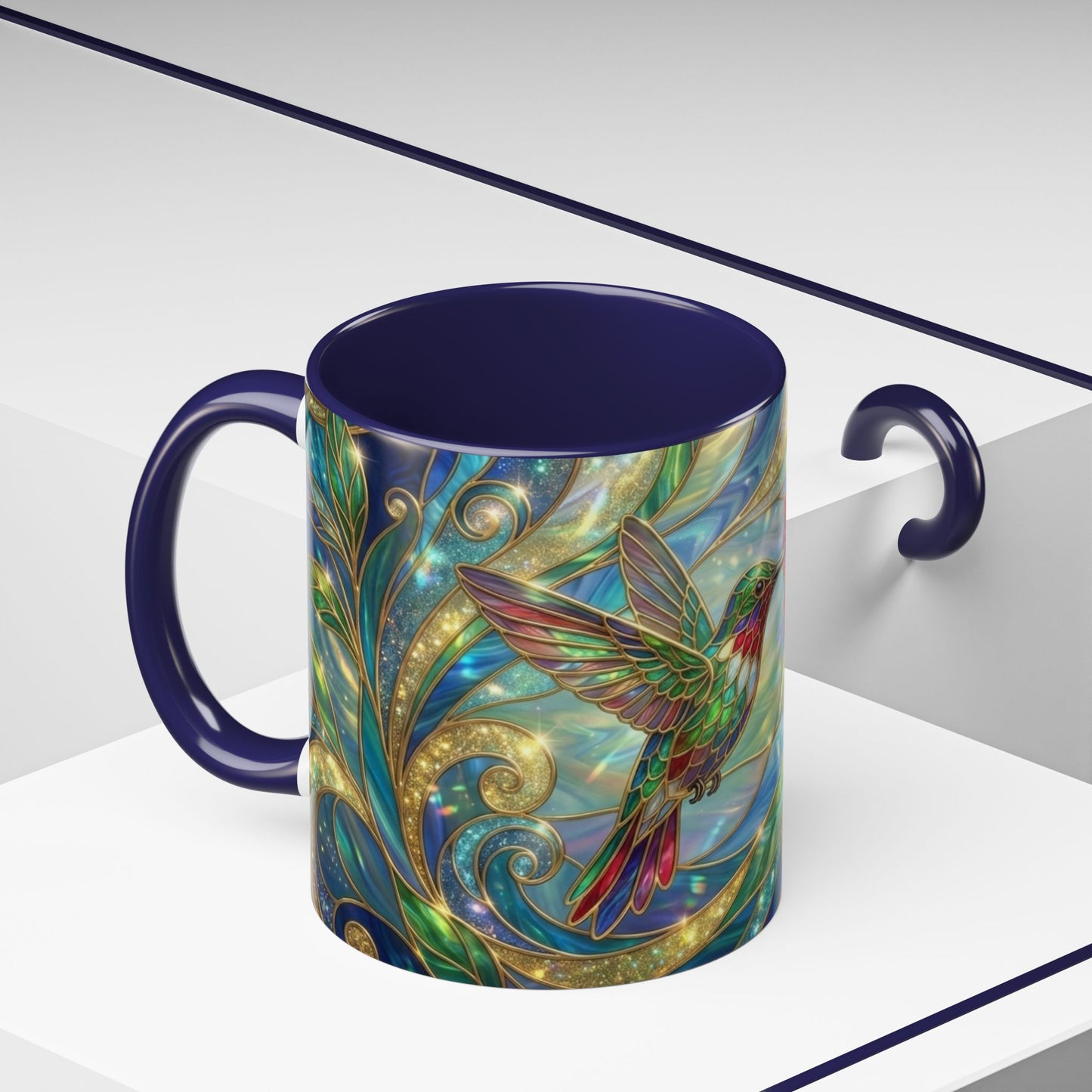 Stained Glass Hummingbird Mug, Colorful Floral Coffee Cup, Bird And Flower Art Mug, Nature Lover Gift, Artistic Garden Mug, Unique Gift