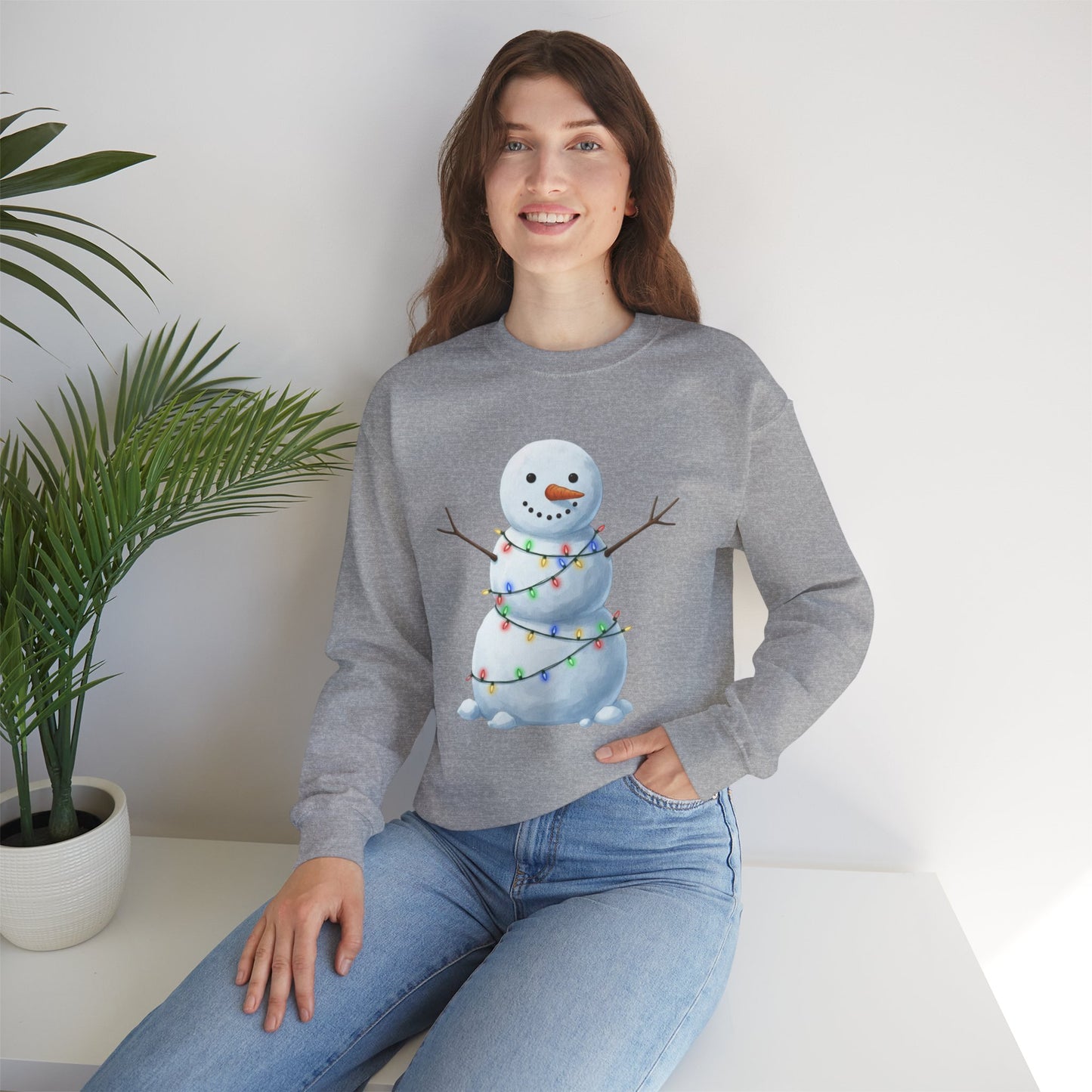 Cute Snowman Christmas Sweatshirt, Holiday Snowman Lights Sweater, Winter Snowman Crewneck, Cozy Christmas Gift, Festive Holiday Shirt
