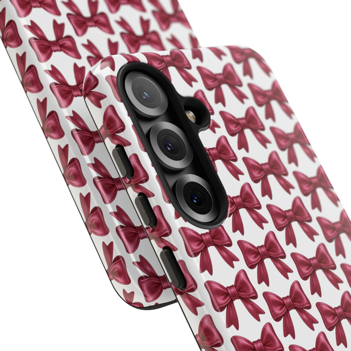 Coquette Samsung Case - Burgundy Bow Pattern Phone Cover, Girly Soft Aesthetic Gift, Cute Galaxy Case for Her