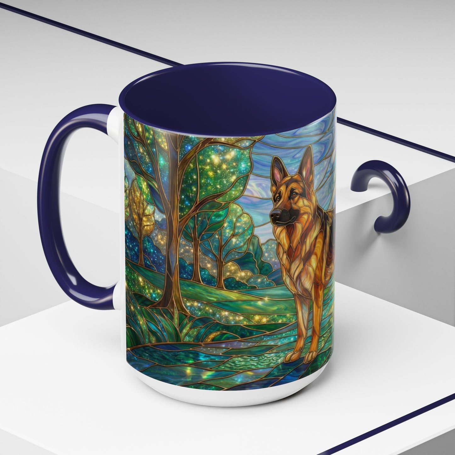 Stained Glass German Shepherd Mug, Dog Lover Coffee Mug, German Shepherd Art Cup, Pet Memorial Gift, Colorful Dog Mug, Nature Art Mug