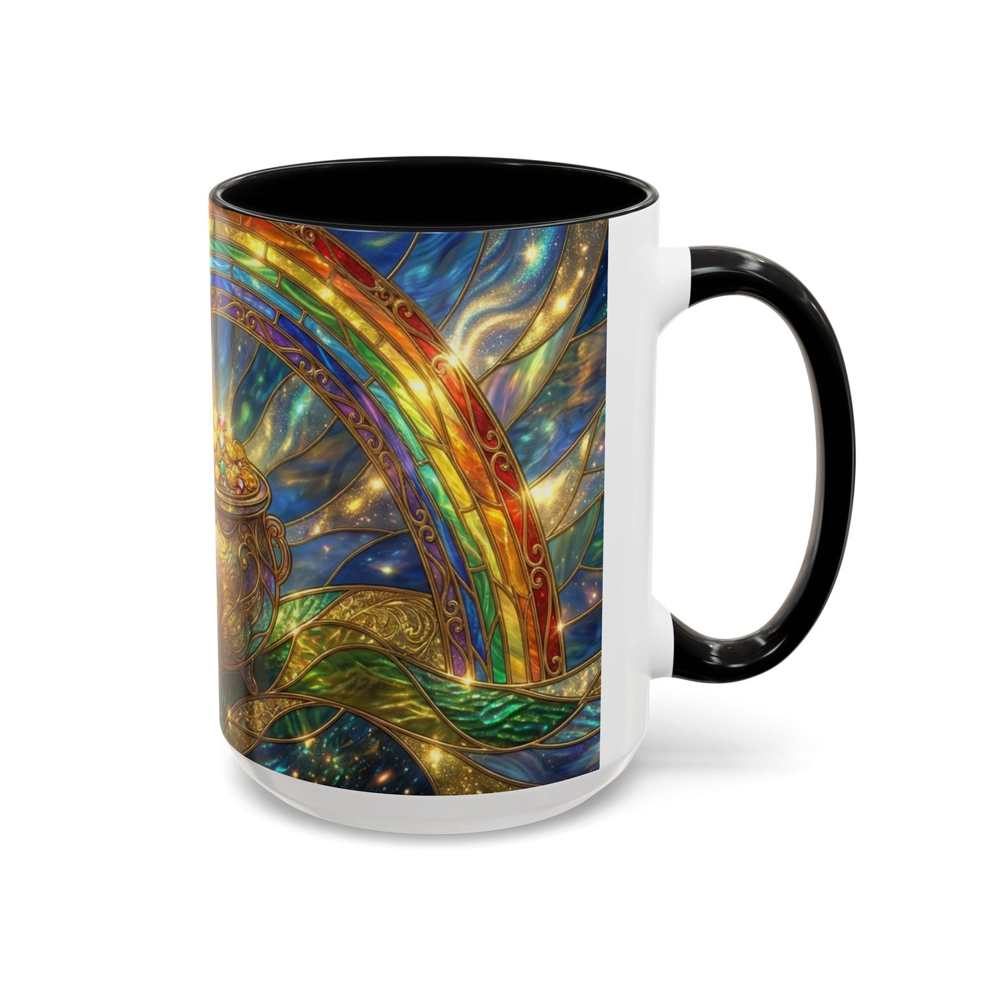 Stained Glass Pot of Gold Mug, Rainbow Coffee Cup, St Patricks Day Gift, Magical Fantasy Tea Mug, Celestial Drinkware, Lucky Irish Gift