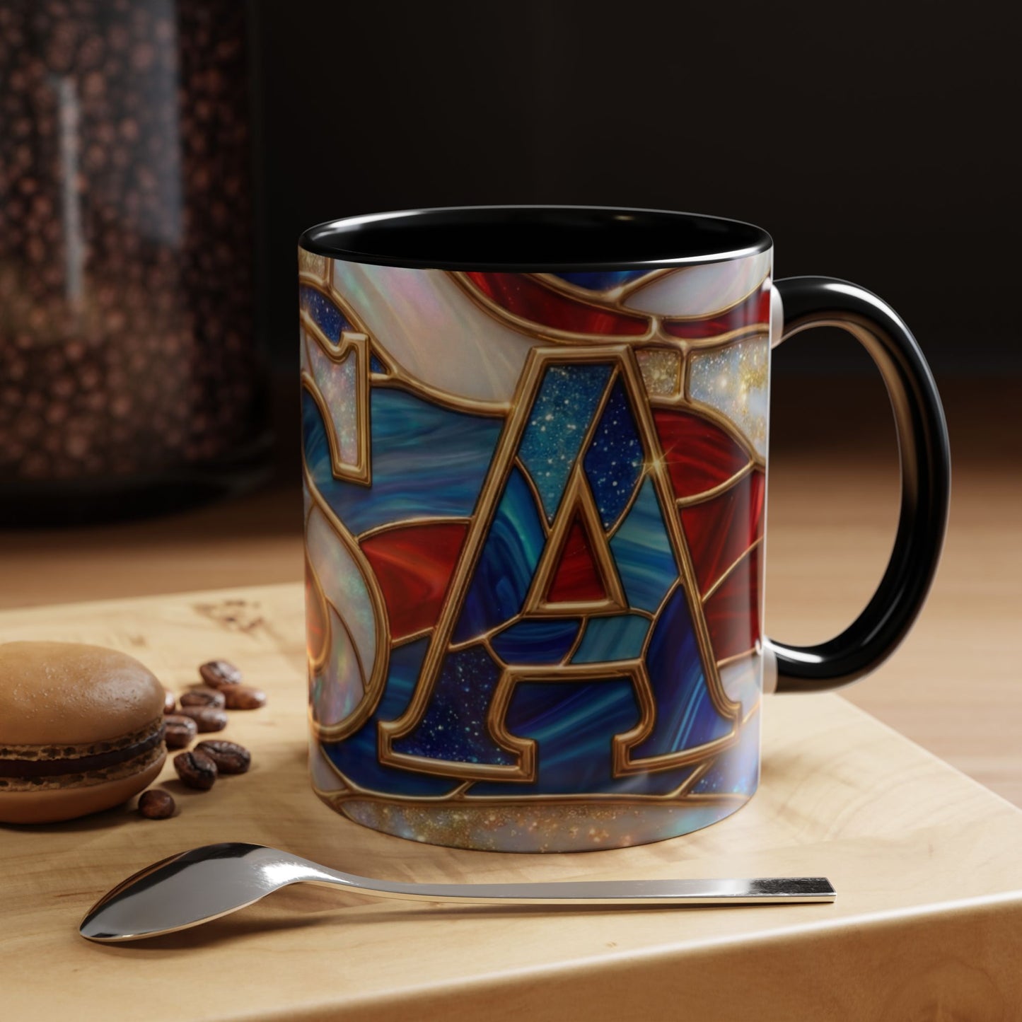 USA Patriotic Coffee Mug, Stained Glass USA Mug, Red White Blue Ceramic Mug, American Flag Style Mug, 11oz 15oz Mug
