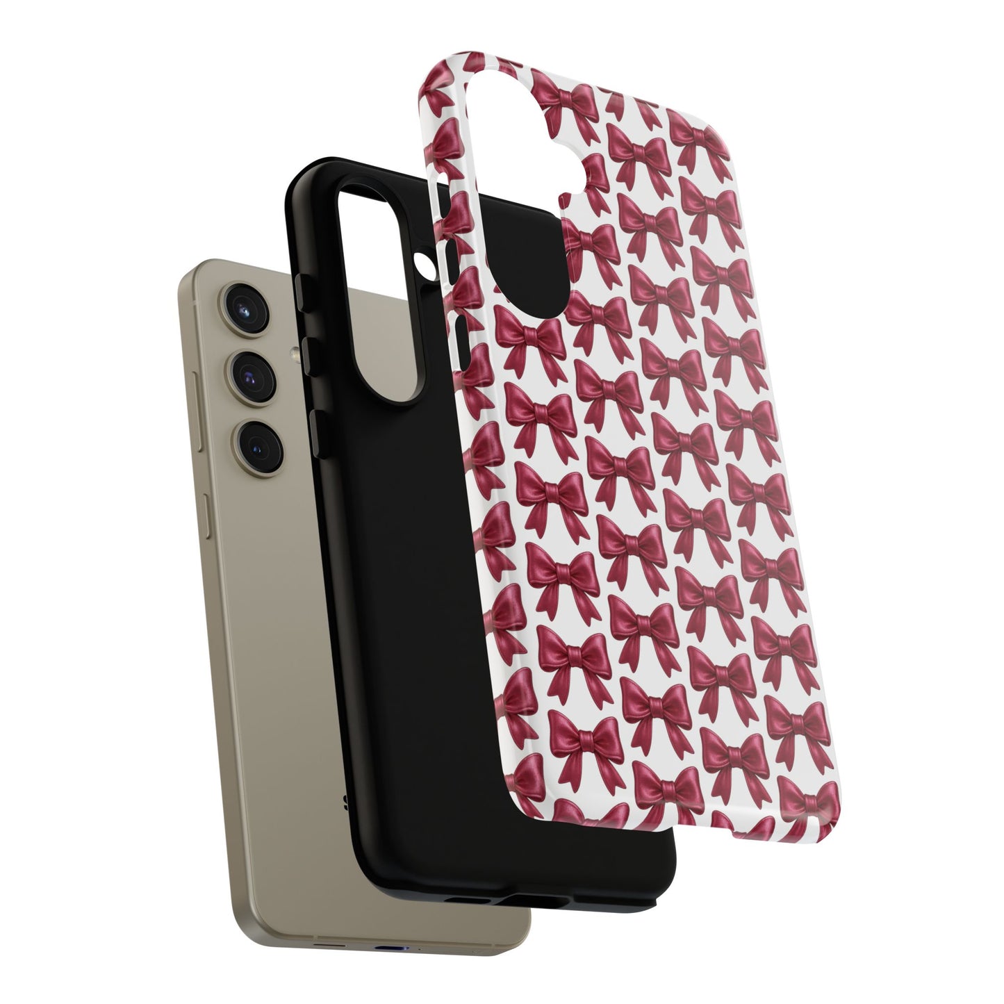 Coquette Samsung Case - Burgundy Bow Pattern Phone Cover, Girly Soft Aesthetic Gift, Cute Galaxy Case for Her