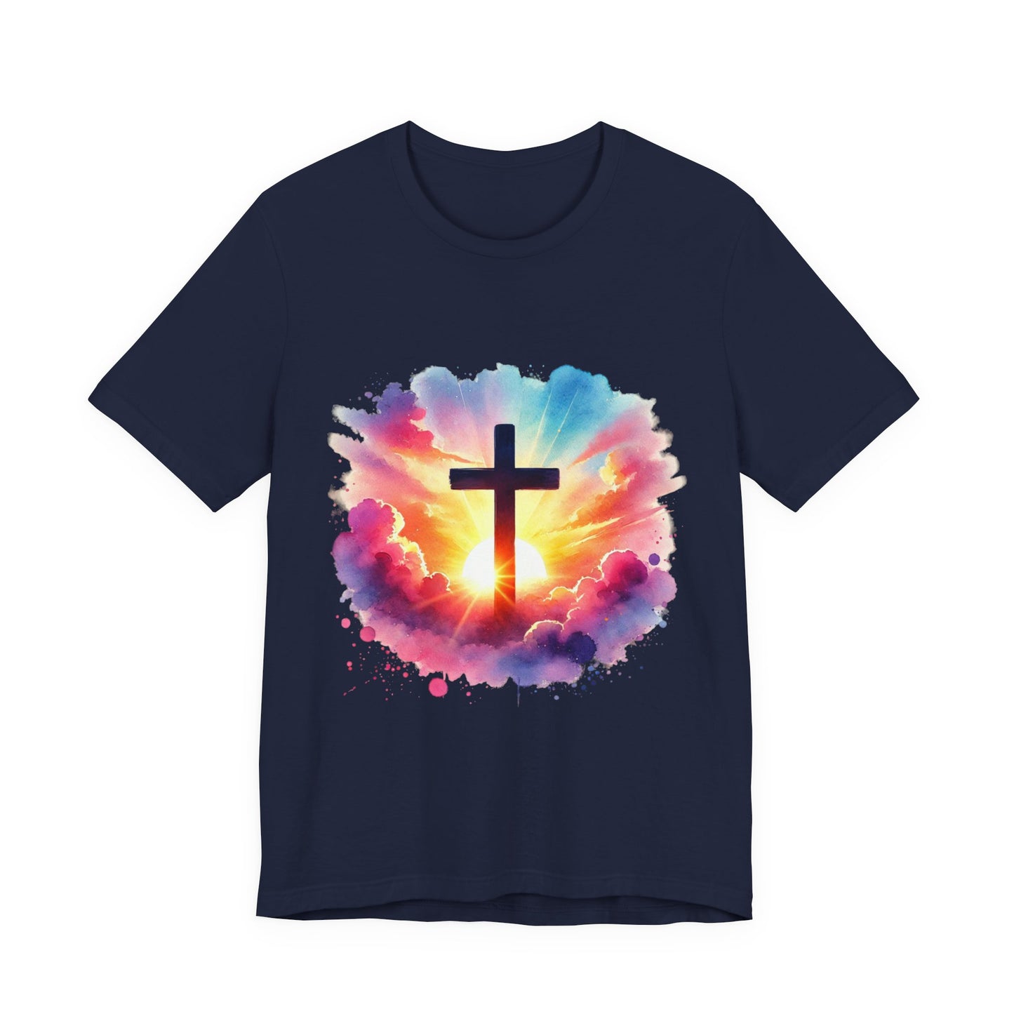 Faith Cross Sunburst Christian Tee | Inspirational Christian T-Shirt | Colorful Sunrise Cross Shirt | Faith Gifts for Women Men