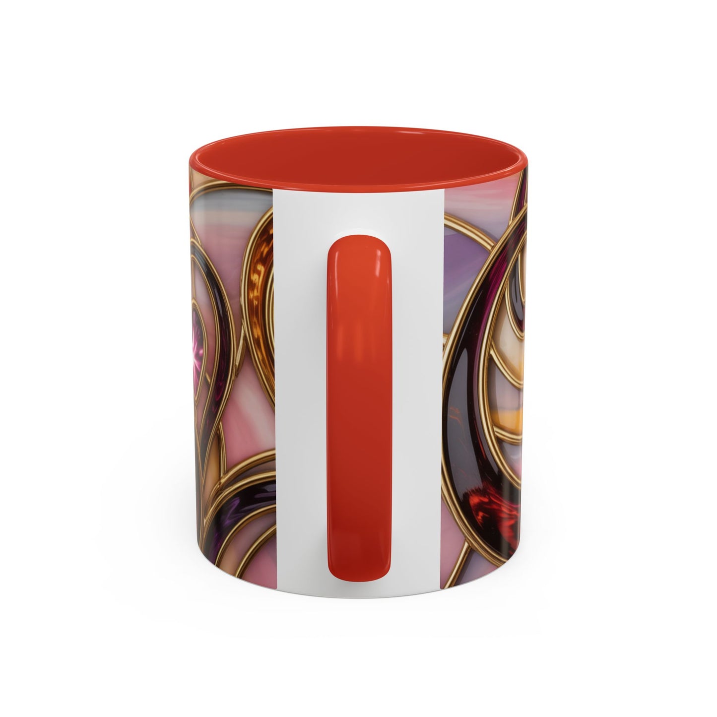 Stained Glass Heart Mug, Romantic Love Coffee Cup, Pink Red Gold Glass Style Mug, Valentine Gift For Her, Anniversary Wedding Decor