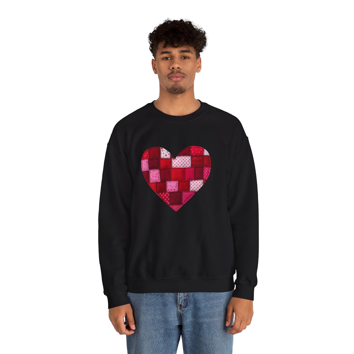 Faux Patchwork Heart Sweatshirt, Quilted Look Heart Pullover, Cozy Valentine Crewneck, Handmade Style Sweatshirt, Love Heart Shirt, Valentine Gift