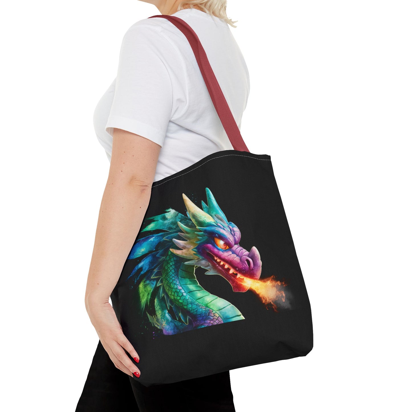 Double-Sided Fierce Dragon Canvas Tote - Colorful Fire-Breathing Fantasy, Eco Reusable Bag, Gift for Dragon Lover