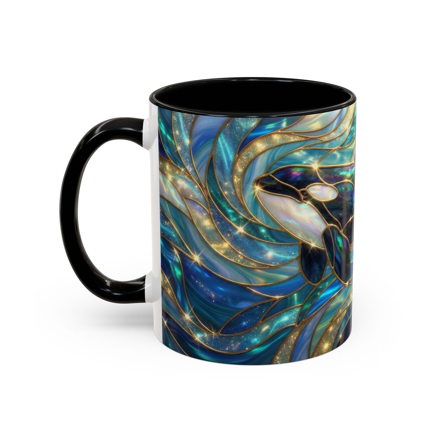 Orca Coffee Mug, Killer Whale Mug, Stained Glass Orca Art Mug, Ocean Animal Coffee Cup, Marine Life Gift, 11oz 15oz Ceramic Mug