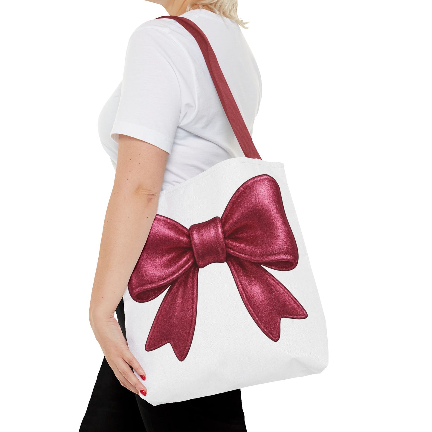 Chic Red Bow Tote Bag – Cute Girly Gift for Her, Fashionable White Bag with Red Handles, Kawaii Aesthetic Purse, Everyday Style