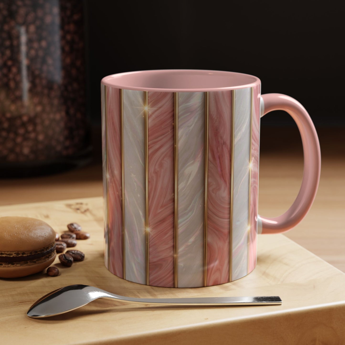 Pink Marble Coffee Mug, Gold Stripe Faux Agate Cup, Glam Desk Accessory, Elegant Tea Mug, Luxury Gift for Her, Chic Office Desk Decor