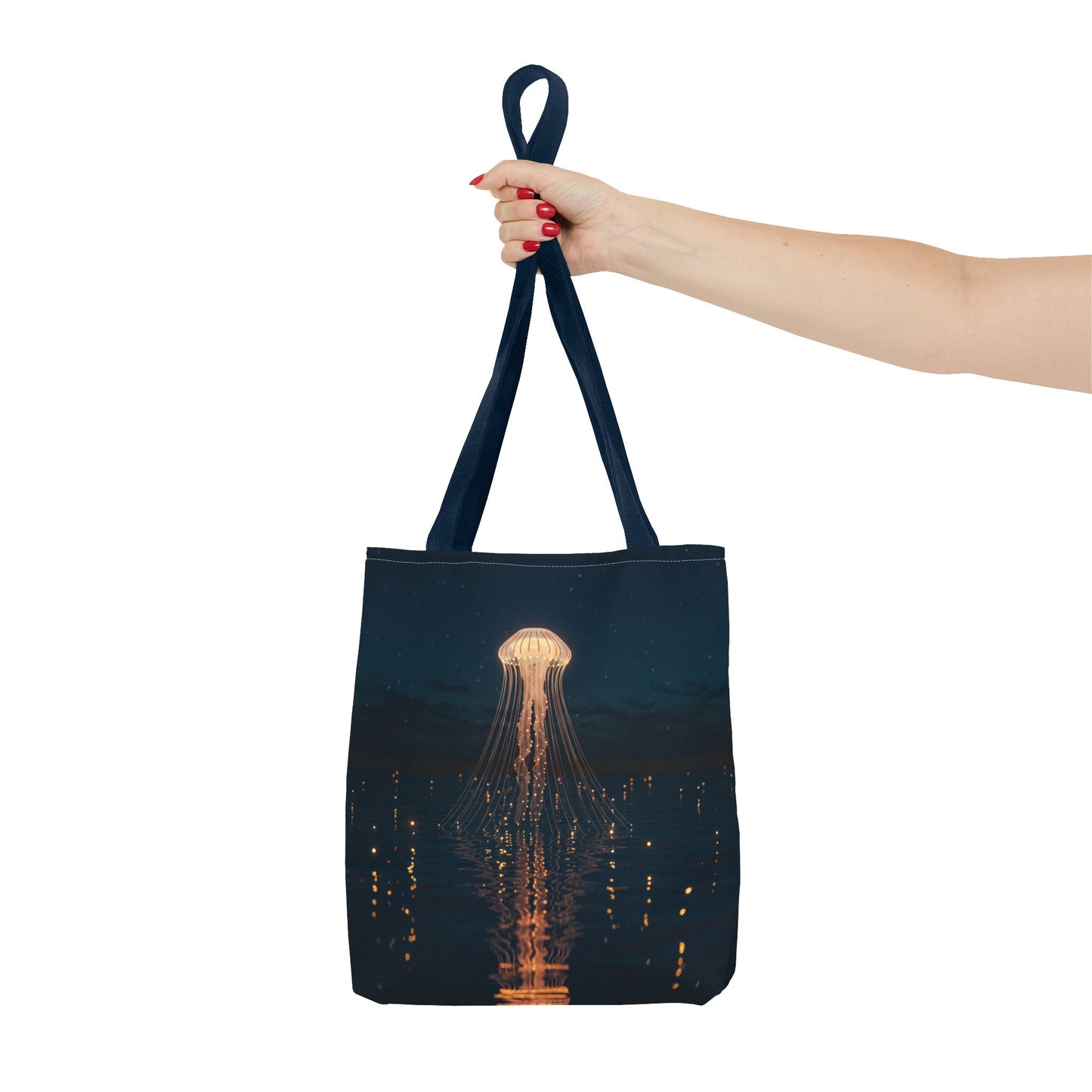 Luminous Jellyfish Tote Bag, Glow-Inspired Ocean Design Shoulder Bag, Durable Polyester Tote For Everyday Style, Gifts, And Coastal Fashion