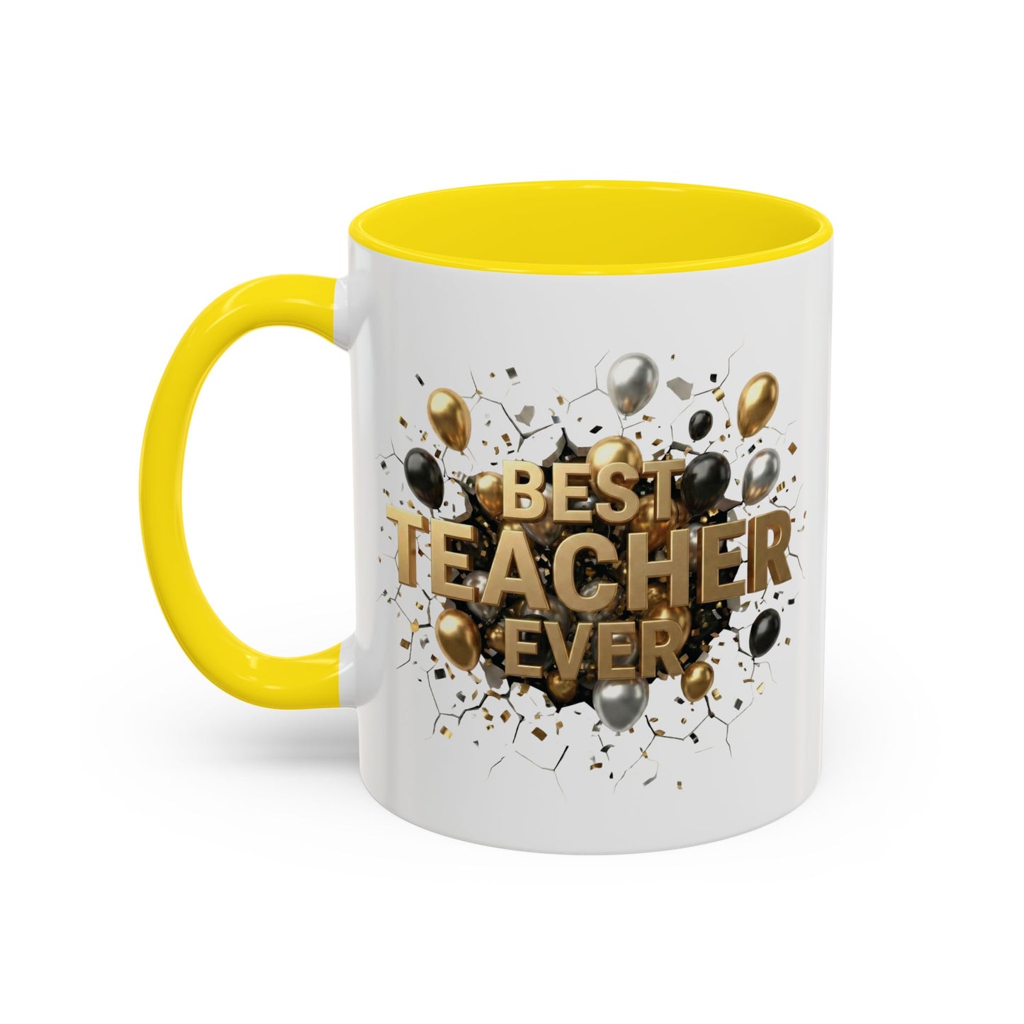 Personalized Teacher Mug, Best Teacher Ever Gift, Custom Educator Coffee Cup, 3D Gold Balloon Design, Teacher Appreciation Present