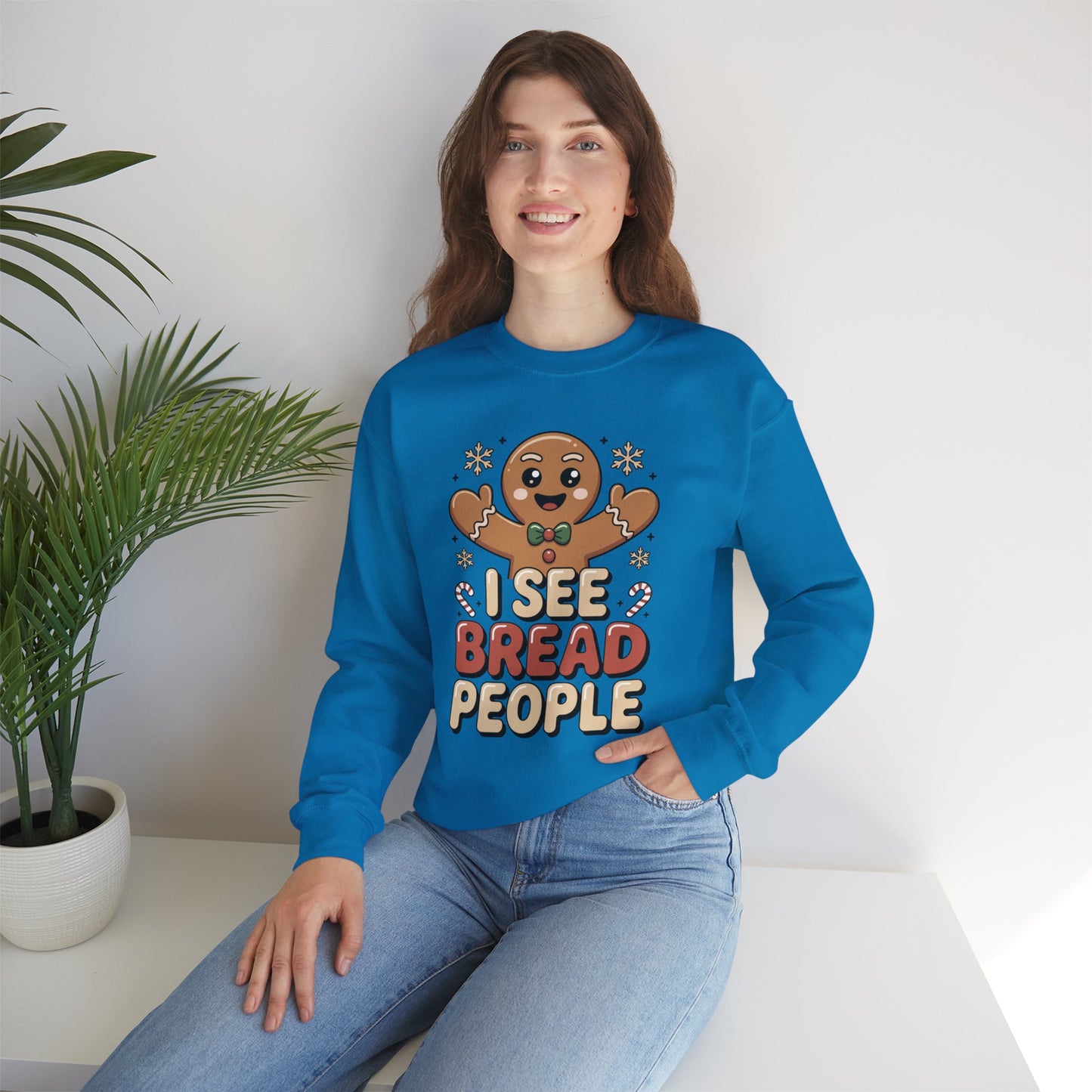 I See Bread People Christmas Sweatshirt, Funny Gingerbread Holiday Sweater, Unisex Crewneck, Cute Christmas Gift For Friends And Family