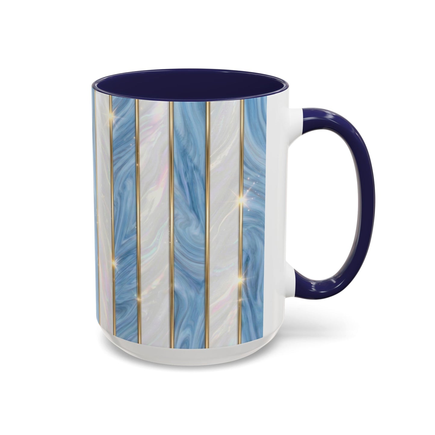 Faux Stained Glass Mug, Blue Pearlescent Coffee Cup, Art Deco Stained Glass Decor, Elegant Gold Stripe Teacup, Unique Art Gift For Her