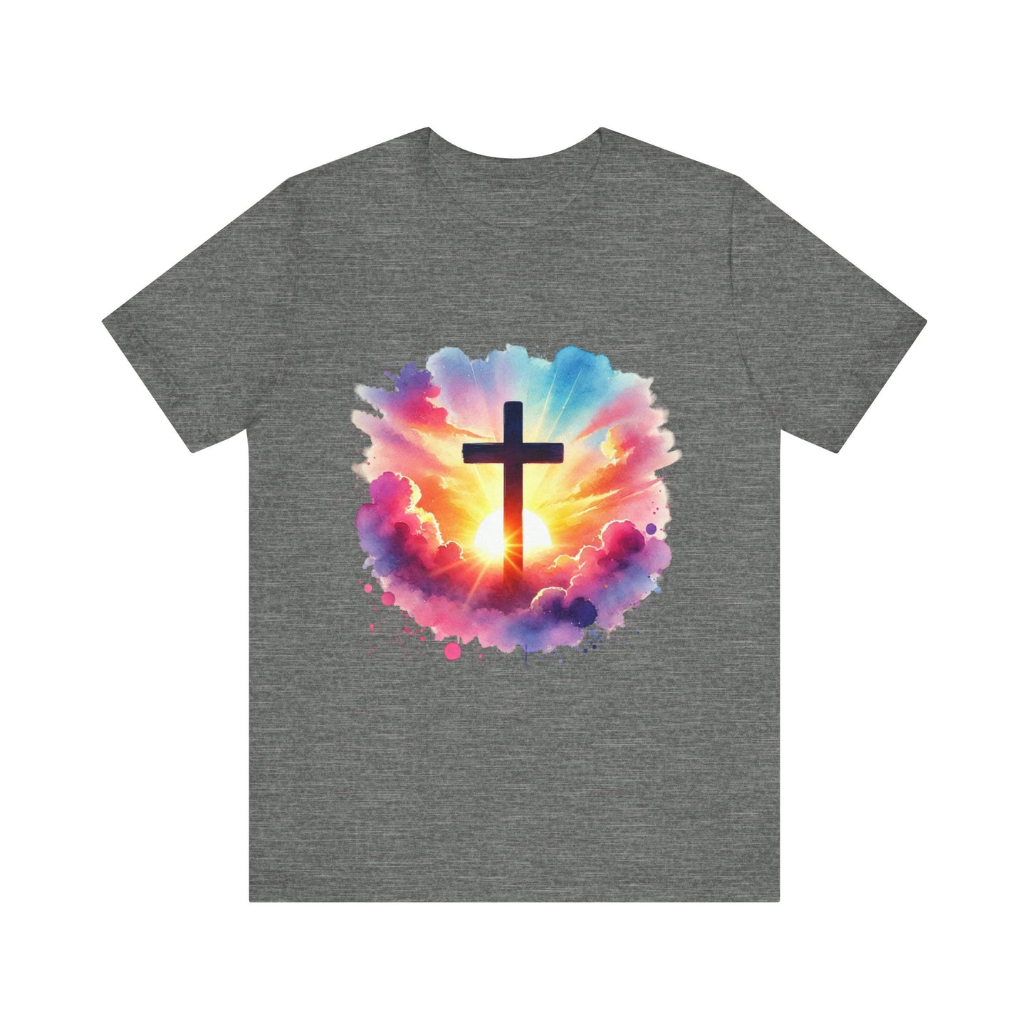 Faith Cross Sunburst Christian Tee | Inspirational Christian T-Shirt | Colorful Sunrise Cross Shirt | Faith Gifts for Women Men