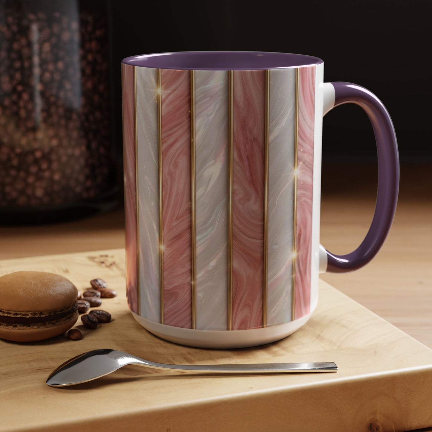 Pink Marble Coffee Mug, Gold Stripe Faux Agate Cup, Glam Desk Accessory, Elegant Tea Mug, Luxury Gift for Her, Chic Office Desk Decor