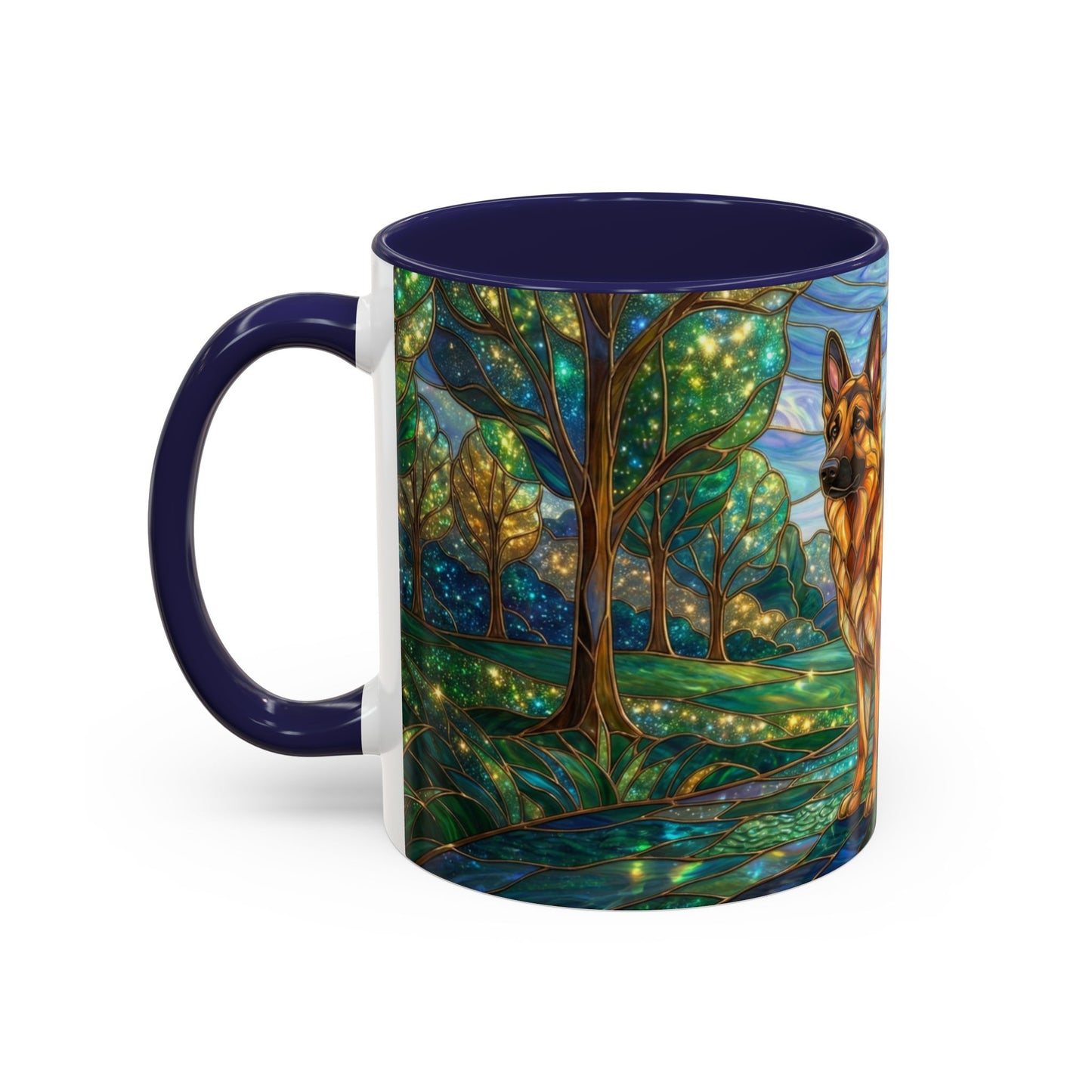 Stained Glass German Shepherd Mug, Dog Lover Coffee Mug, German Shepherd Art Cup, Pet Memorial Gift, Colorful Dog Mug, Nature Art Mug