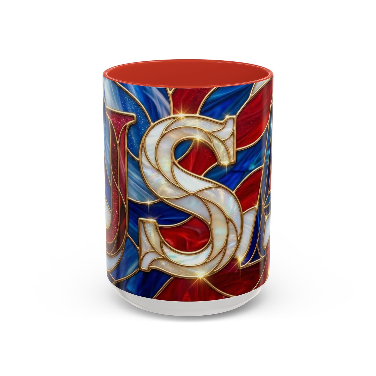USA Patriotic Coffee Mug, Stained Glass USA Mug, Red White Blue Ceramic Mug, American Flag Style Mug, 11oz 15oz Mug