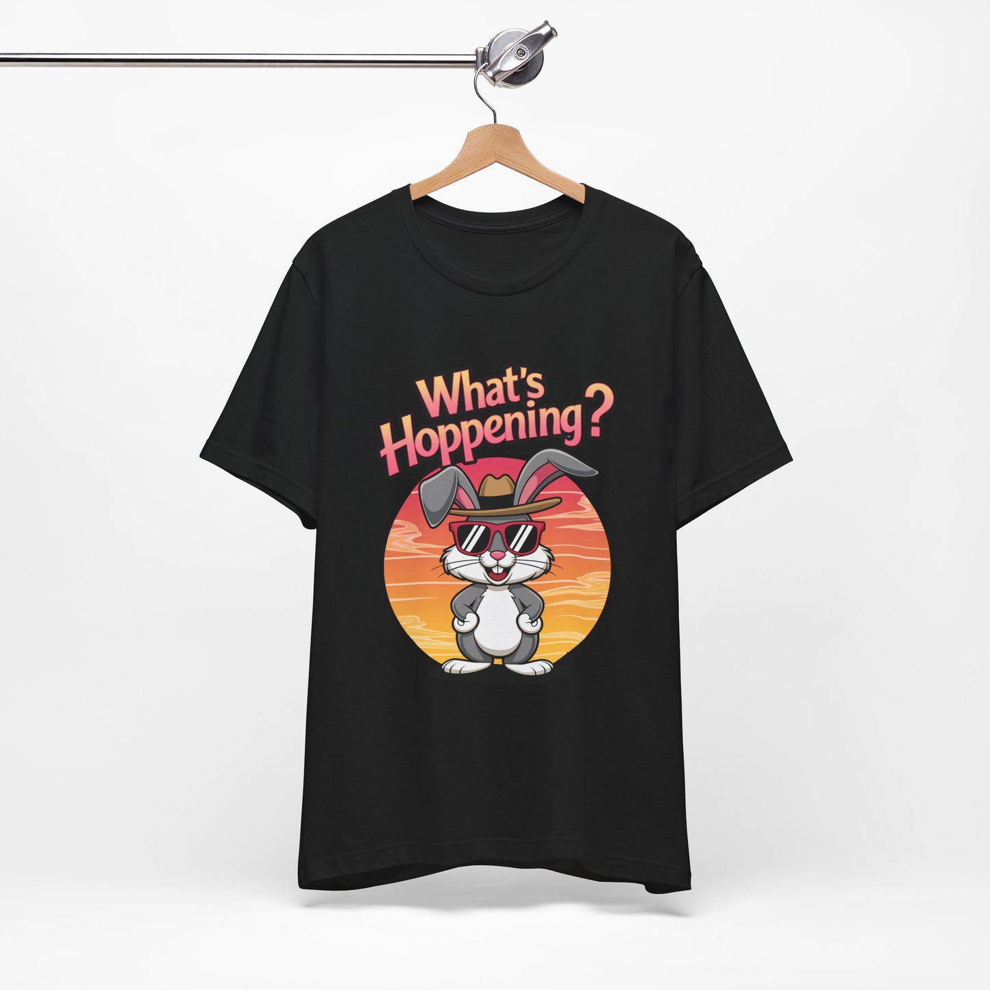 What’s Hoppening Funny Bunny Shirt – Cute Rabbit Pun T-Shirt – Sunset Graphic Tee for Animal Lovers, Easter, and Pun Enthusiasts