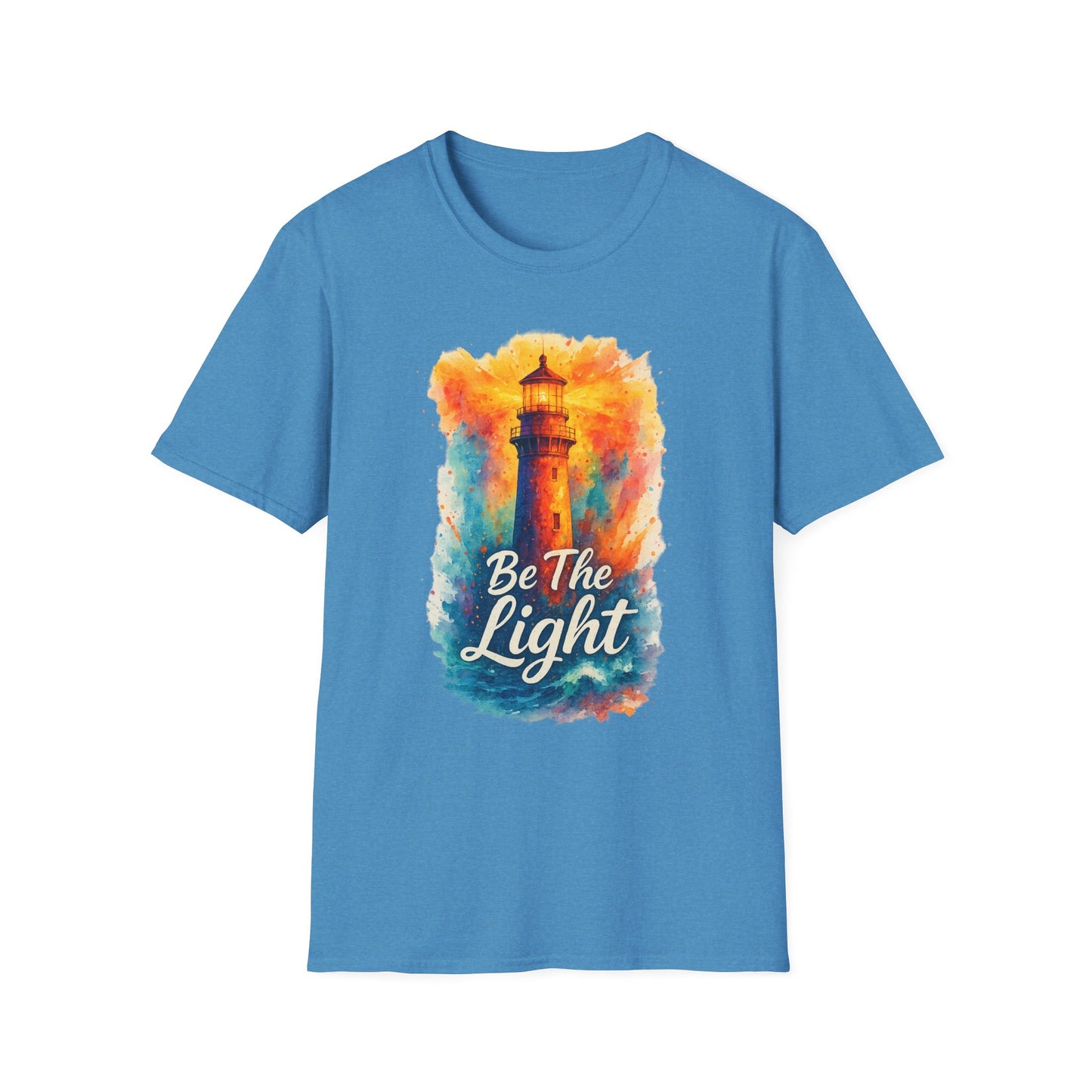 Be The Light Lighthouse T-Shirt | Inspirational Spiritual Tee | Coastal Nautical Gift for Her and Him | Unisex Softstyle Graphic Tee