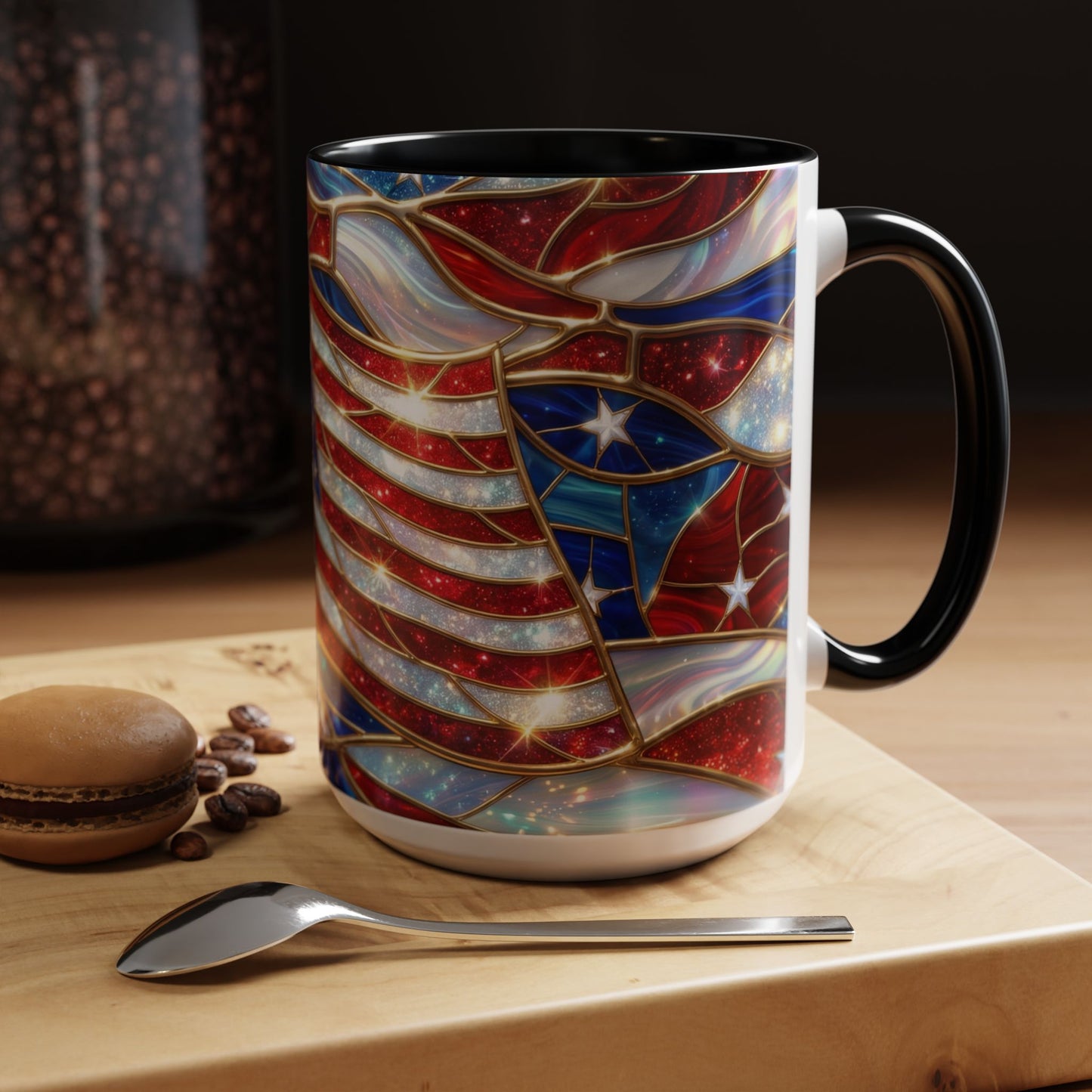American Flag Mug, Stained Glass Flag Coffee Mug, Patriotic Mug, USA Flag Cup, Fourth Of July Gift, Veterans Gift Mug