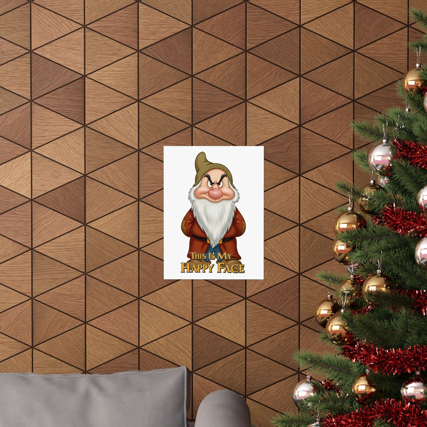Funny Grumpy Dwarf Poster - "This Is My Happy Face" - Matte Vertical Wall Art