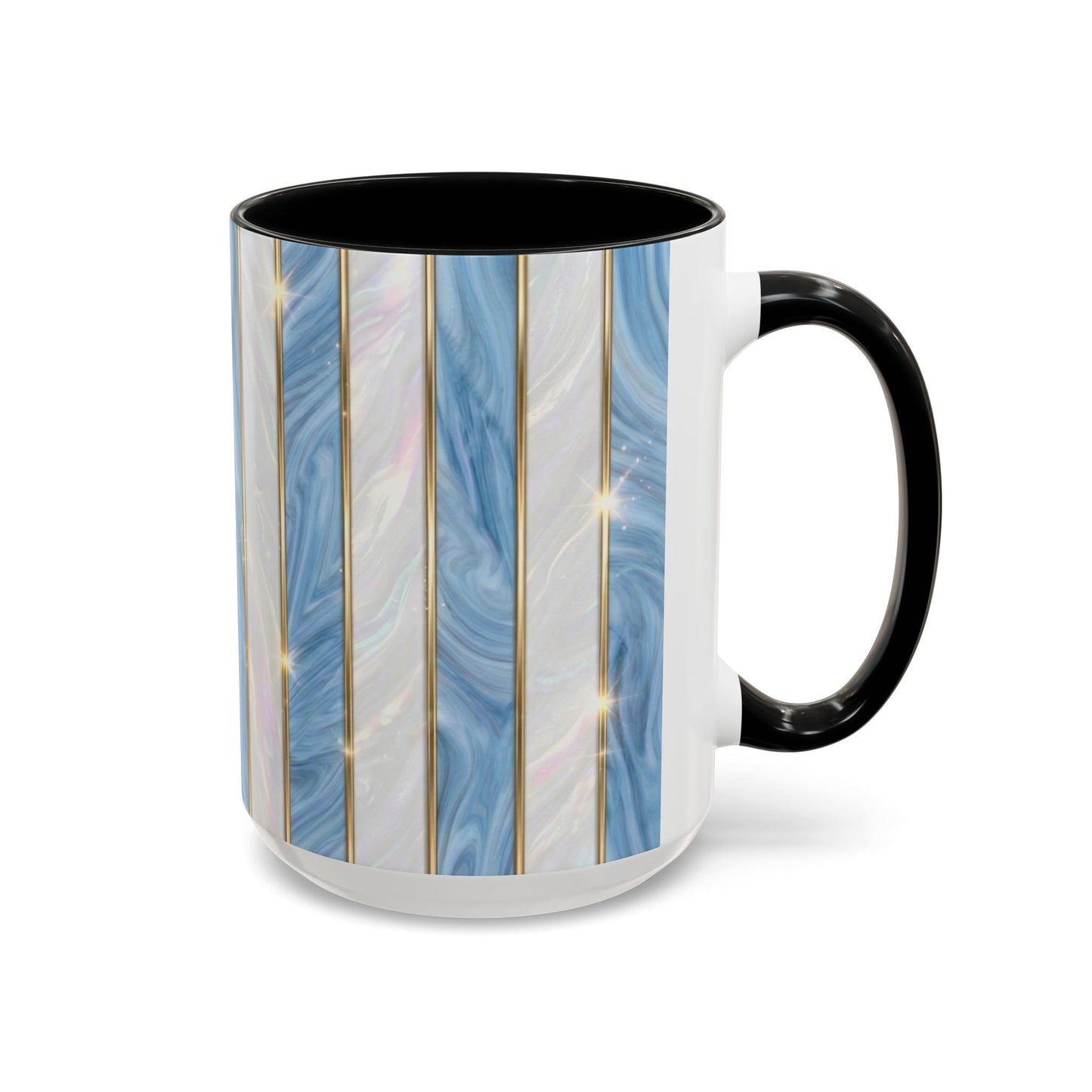Faux Stained Glass Mug, Blue Pearlescent Coffee Cup, Art Deco Stained Glass Decor, Elegant Gold Stripe Teacup, Unique Art Gift For Her