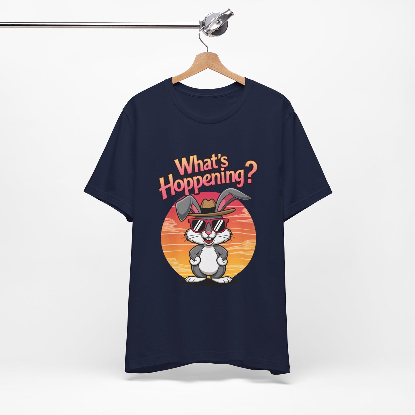 What’s Hoppening Funny Bunny Shirt – Cute Rabbit Pun T-Shirt – Sunset Graphic Tee for Animal Lovers, Easter, and Pun Enthusiasts