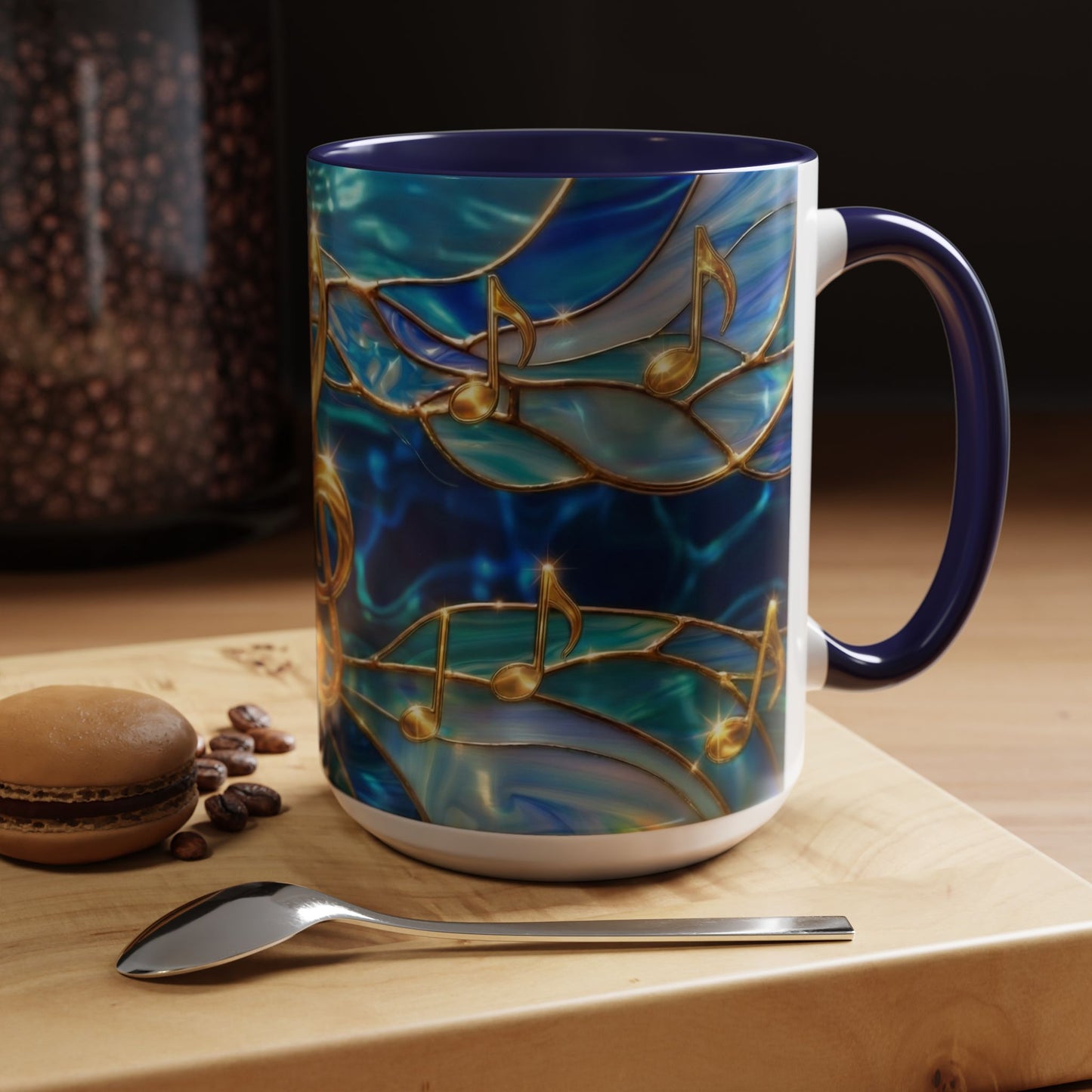 Music Notes Mug, Stained Glass Music Coffee Mug, Musical Gift Mug, Music Lover Cup, Music Teacher Gift, Artistic Coffee Mug