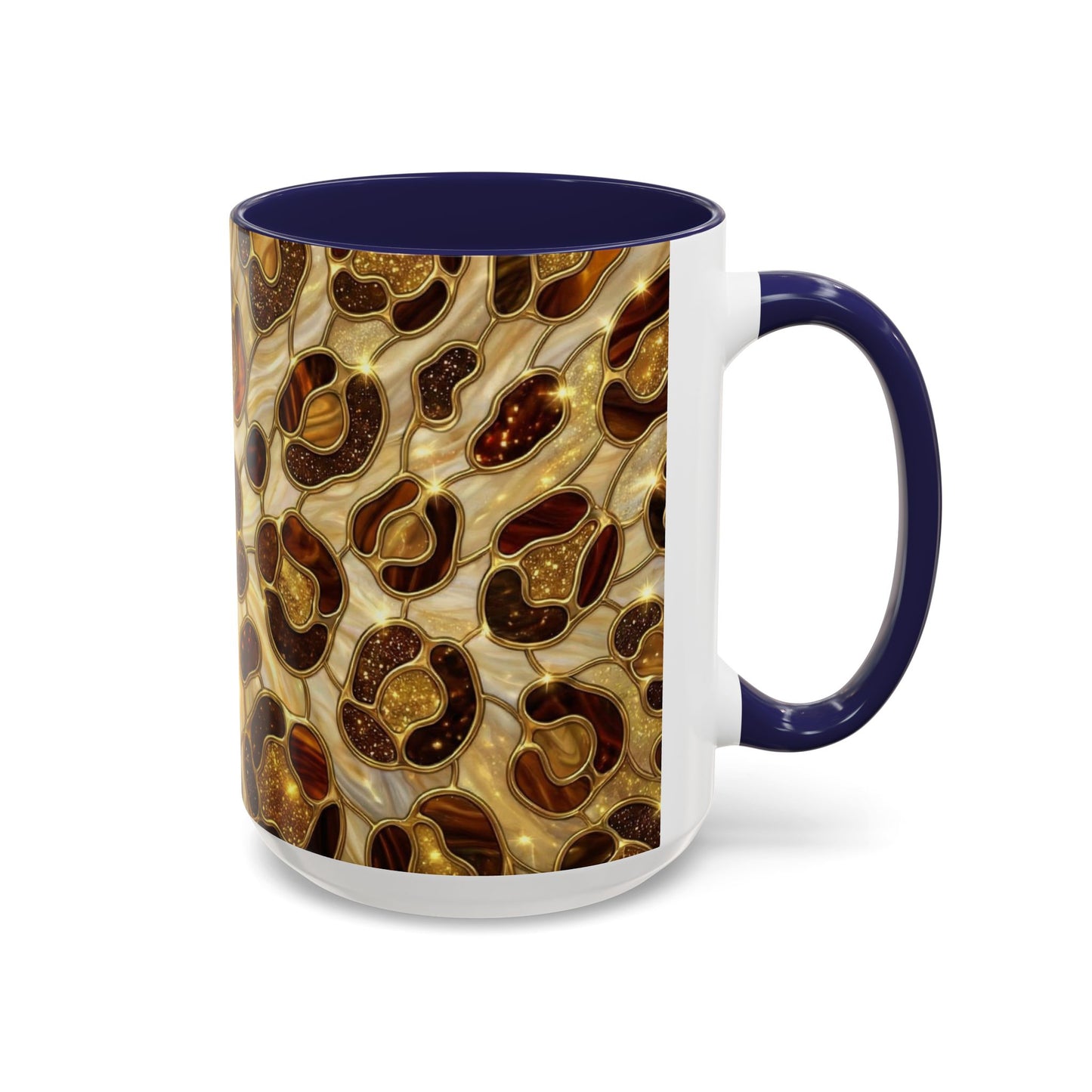 Stained Glass Leopard Print Mug, Gold Cheetah Coffee Cup, Luxury Animal Print Gift, Glam Mosaic Tea Mug, Trendy Desk Decor For Her Gifts