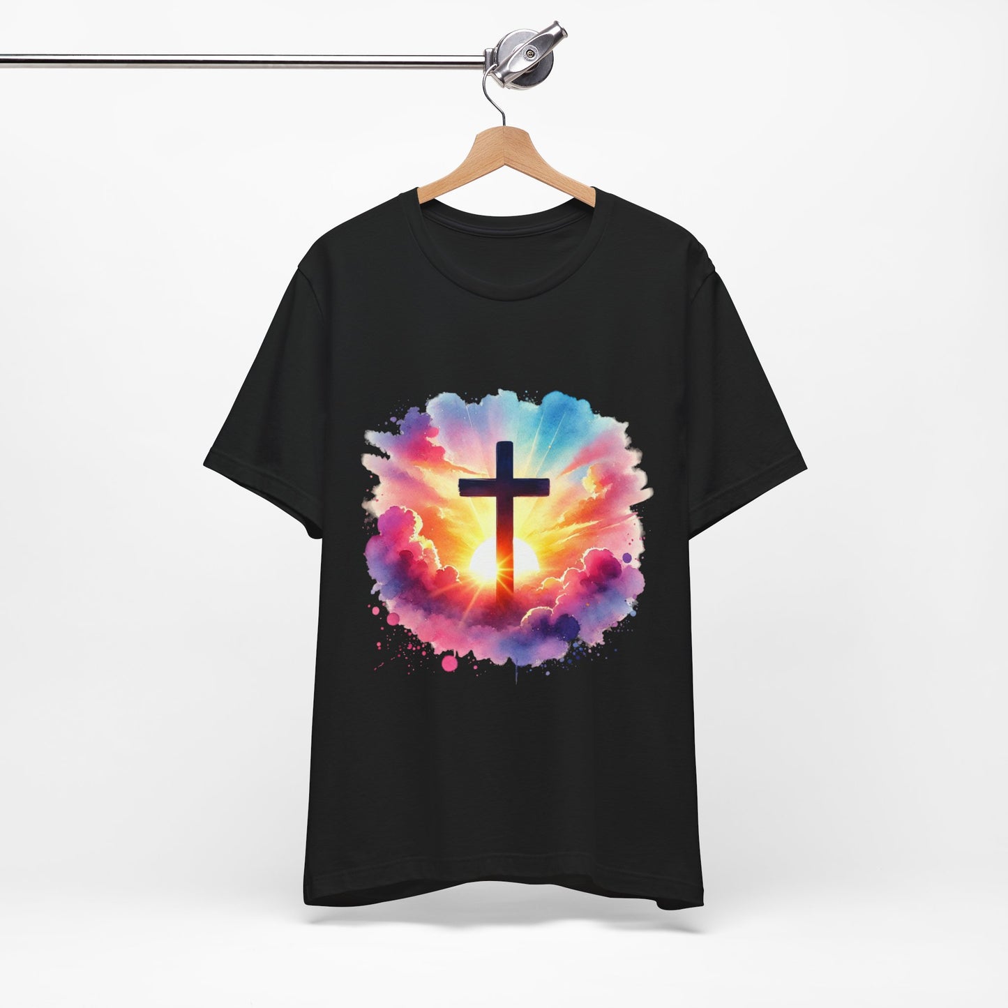 Faith Cross Sunburst Christian Tee | Inspirational Christian T-Shirt | Colorful Sunrise Cross Shirt | Faith Gifts for Women Men