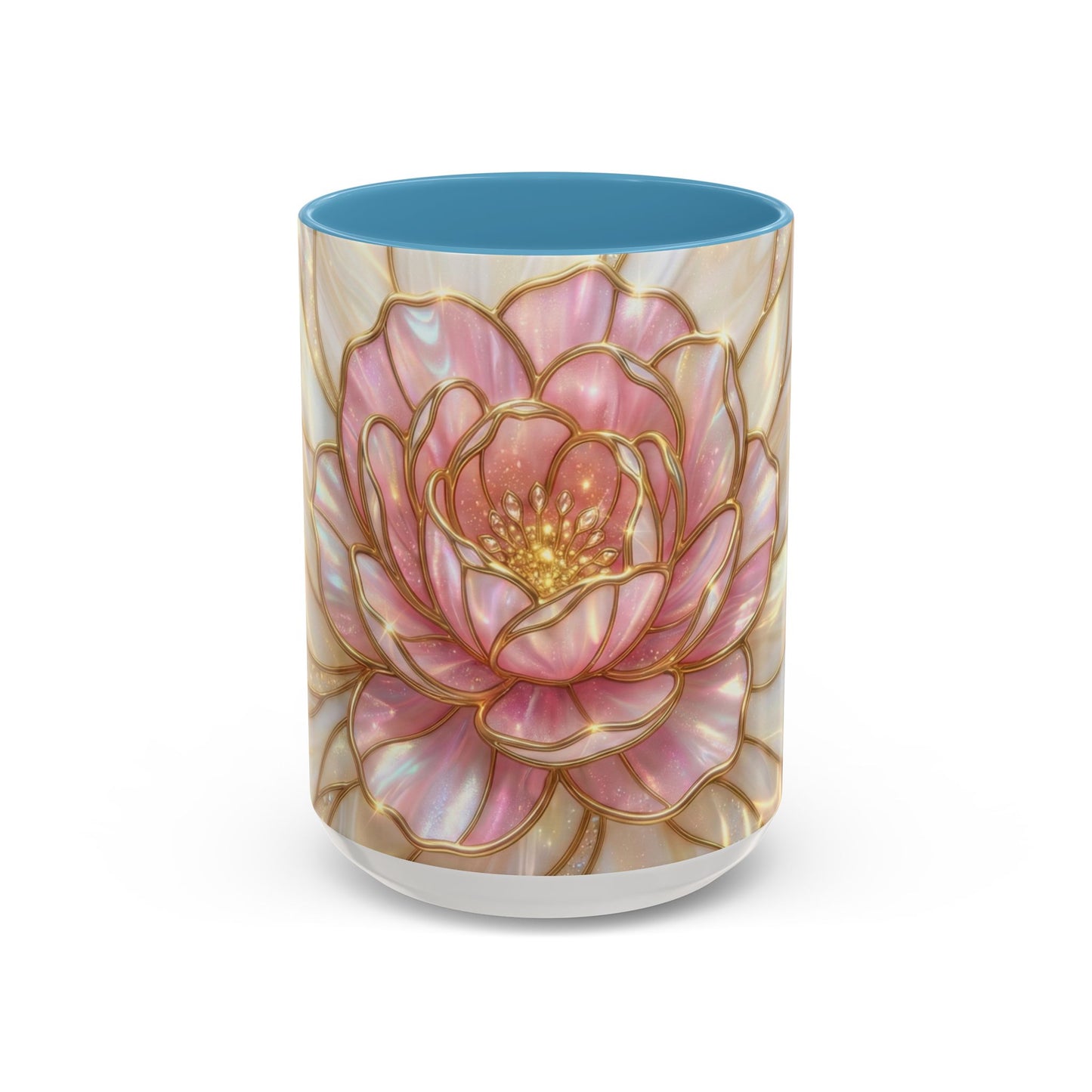 Pink Peony Stained Glass Mug, Gold Floral Coffee Cup, Elegant Flower Gift For Her, Fairycore Tea Cup, Mothers Day Present, Pearl Art Decor