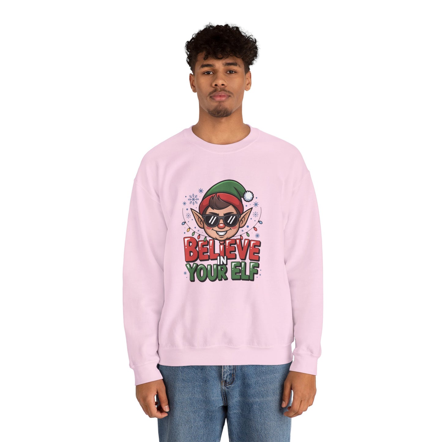 Believe In Your Elf Christmas Sweatshirt, Funny Elf Holiday Sweater, Unisex Christmas Crewneck, Festive Gift For Friends And Family