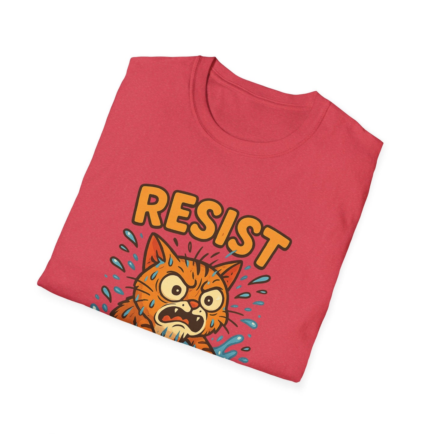 Resist Like A Stubborn Cat At Bathtime Funny Cat Lover Graphic Tee - Quirky Self Care Shirt - Gift For Pet Moms, Dads and Humor Fans