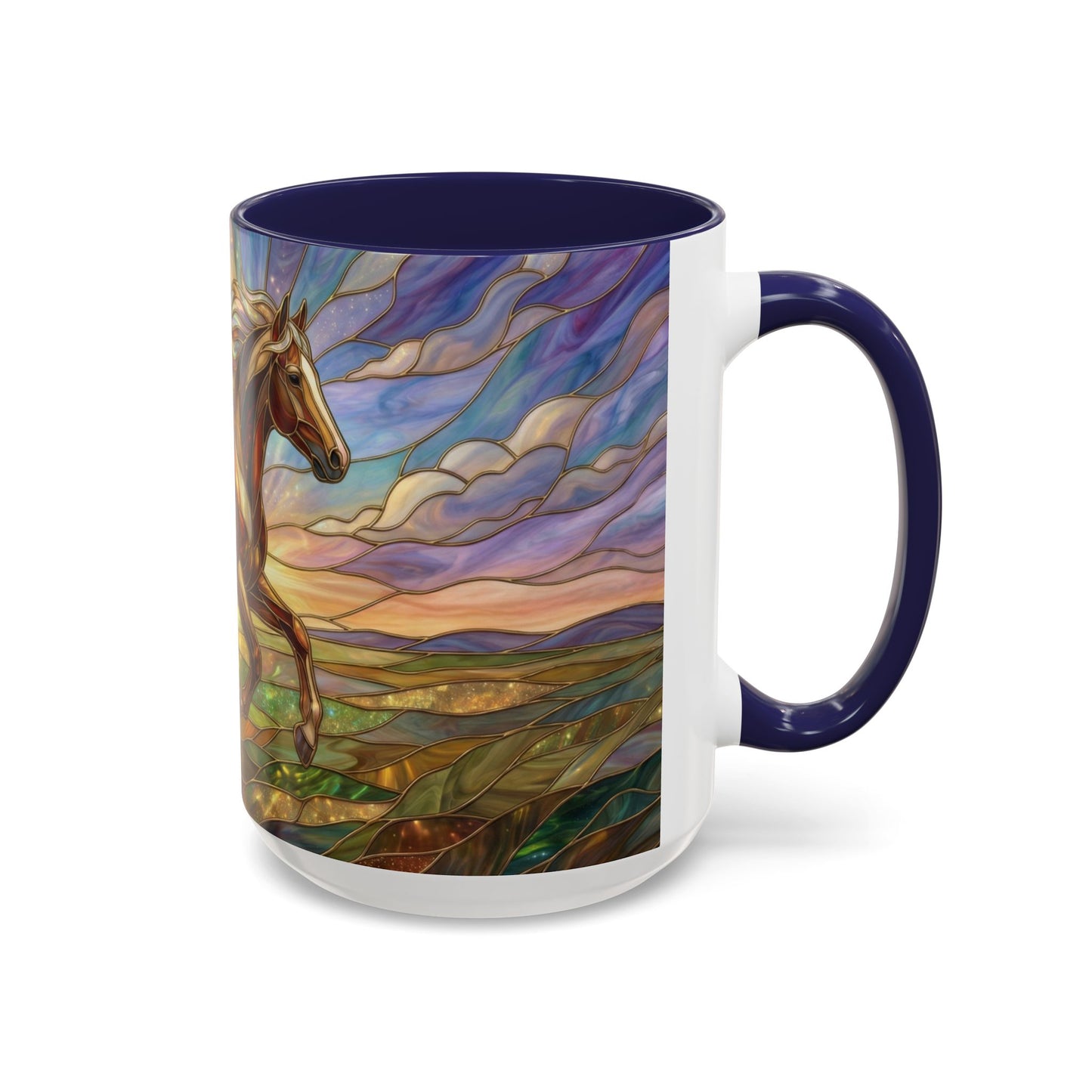 Stained Glass Horse Mug, Horse Coffee Mug, Running Horse Art Cup, Equestrian Gift Mug, Nature Art Mug, Horse Lover Gift