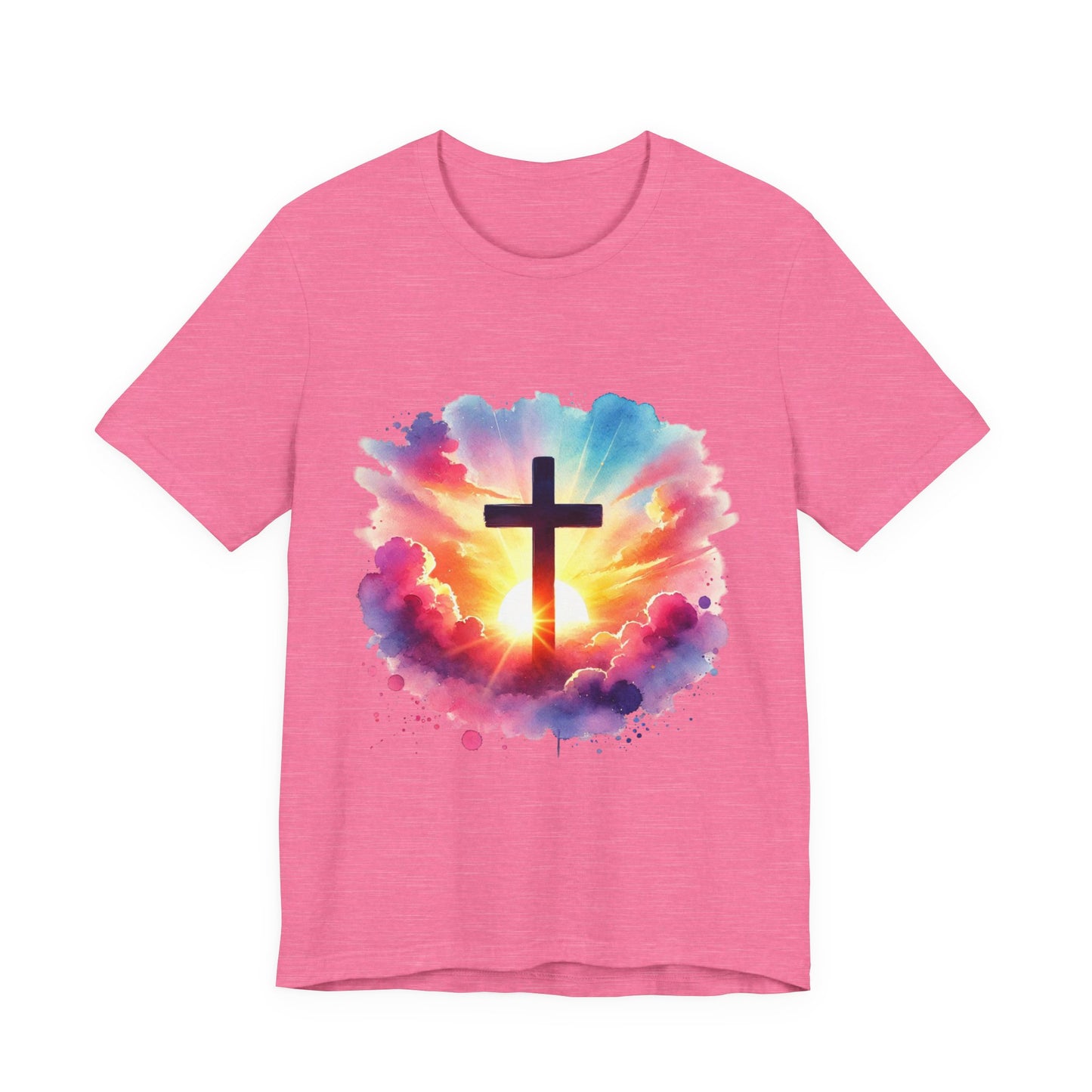 Faith Cross Sunburst Christian Tee | Inspirational Christian T-Shirt | Colorful Sunrise Cross Shirt | Faith Gifts for Women Men