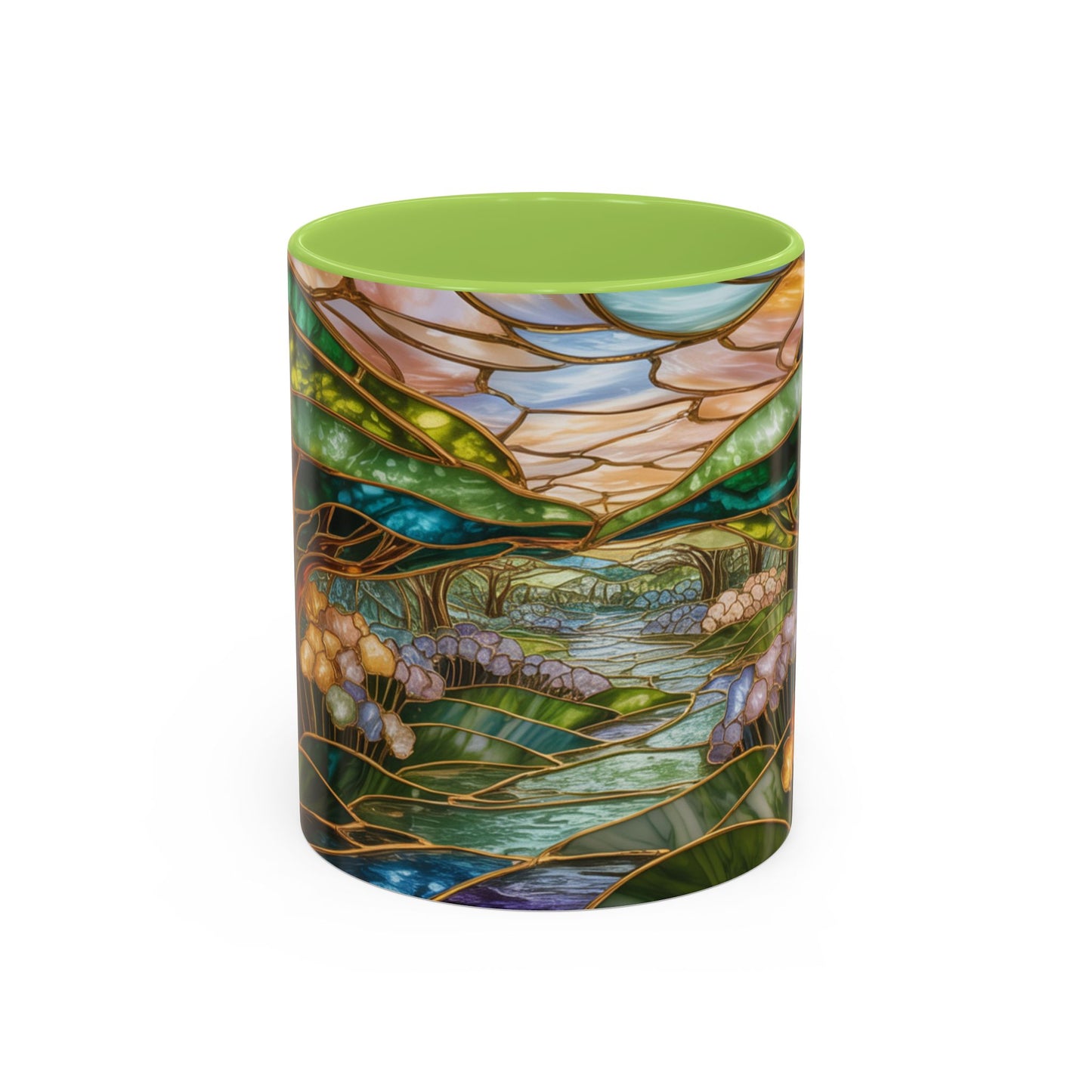 Stained Glass Woodland Forest Mug, Tree & Flowers Coffee Cup, Nature Lover Gift, Artistic Woodland Art Mug, Rustic Home Decor Mug
