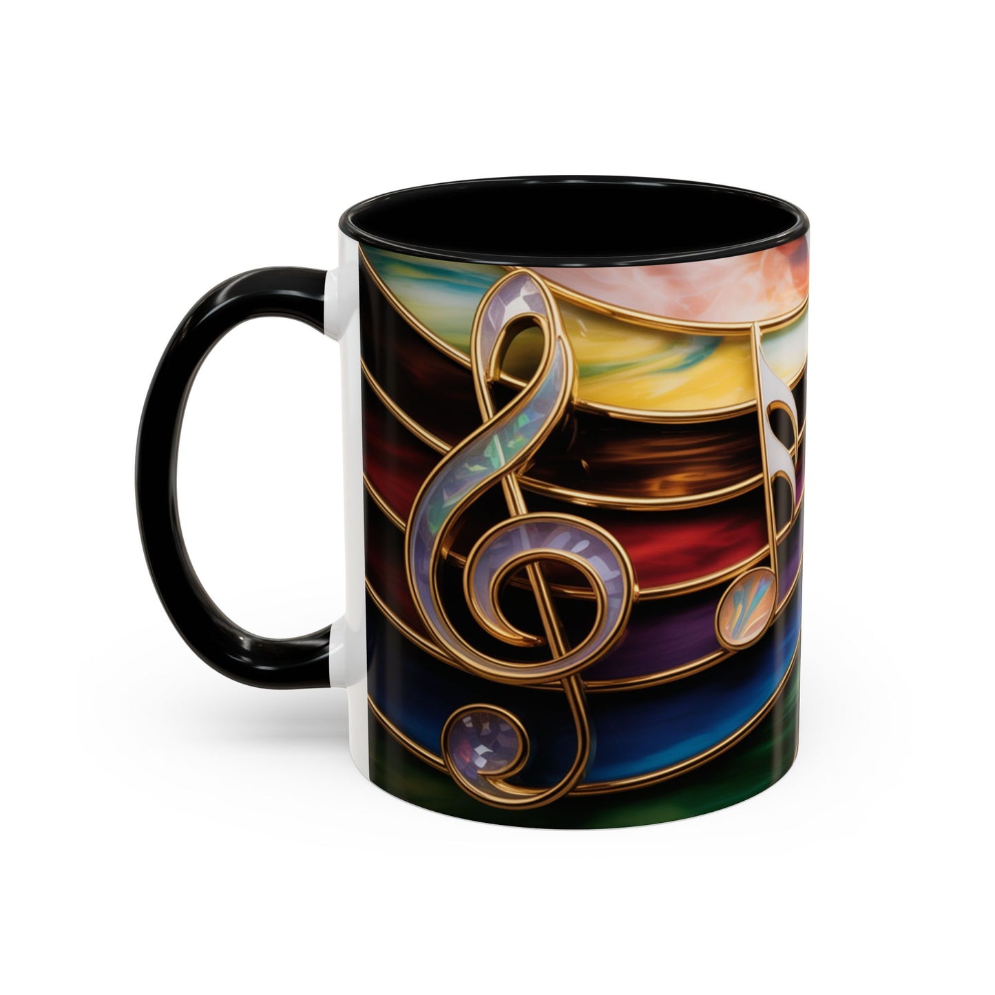Stained Glass Music Notes Mug - Colorful Music Lover Gift - Music Teacher Mug - Treble Clef Coffee Cup - Musician Gift Idea - 11oz & 15oz Ceramic Mug