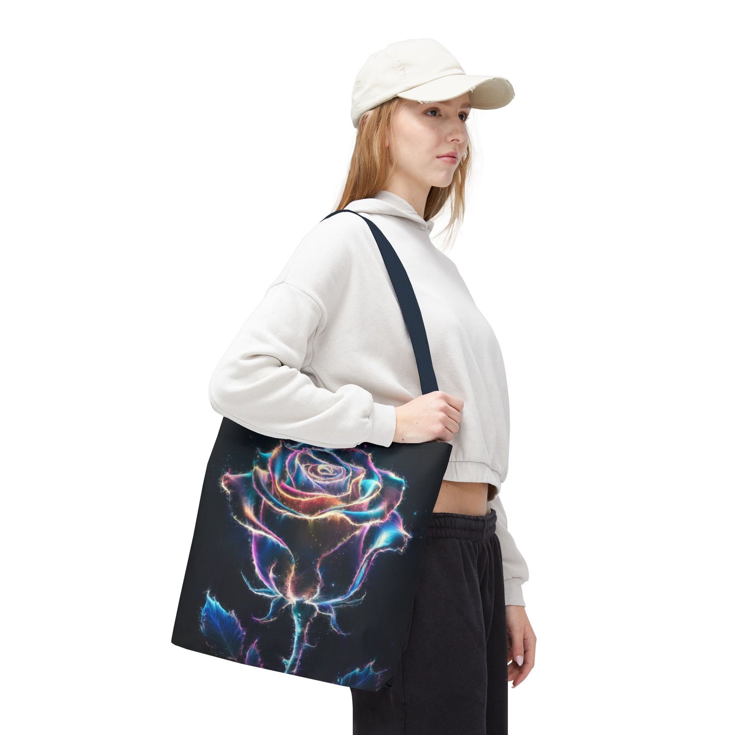 Neon Rose Tote Bag • Electric Floral Art Tote • Neon Glow Rose Canvas Carry-All • Vibrant Statement Floral Tote • Gift for Art Lovers