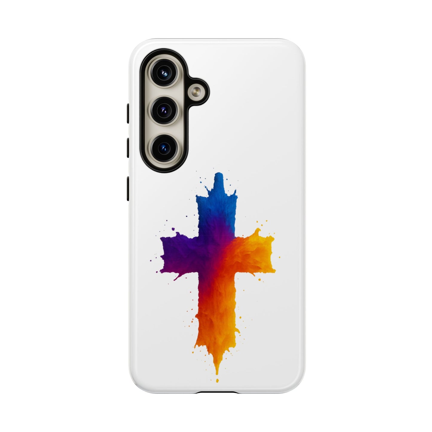 Christian Cross Phone Case – Vibrant Watercolor Design, Faith-Based Gift, Bible Verse Inspired Cell Cover