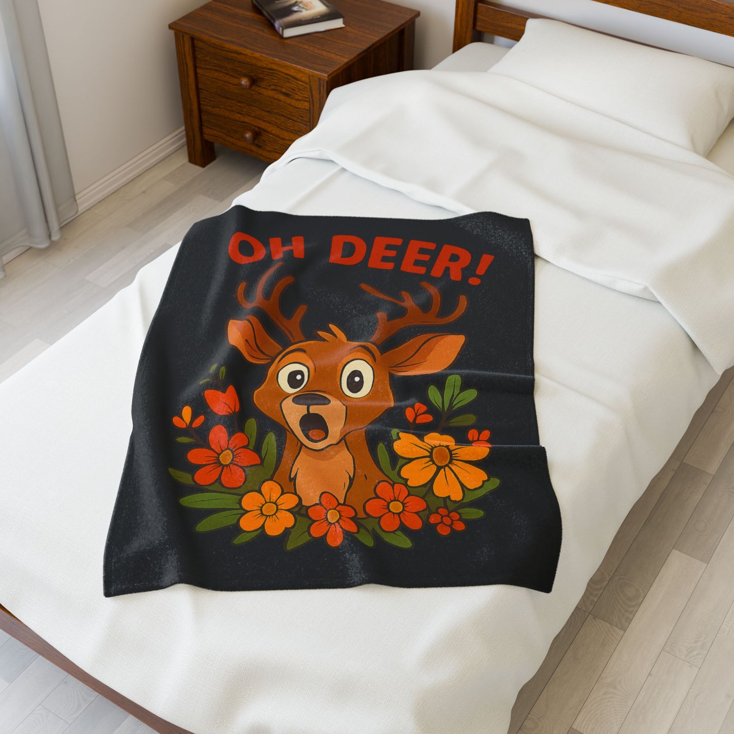 Plush Blanket - Startled Deer Oh Deer Design Wildlife Decor Deer Throw Animal Decor